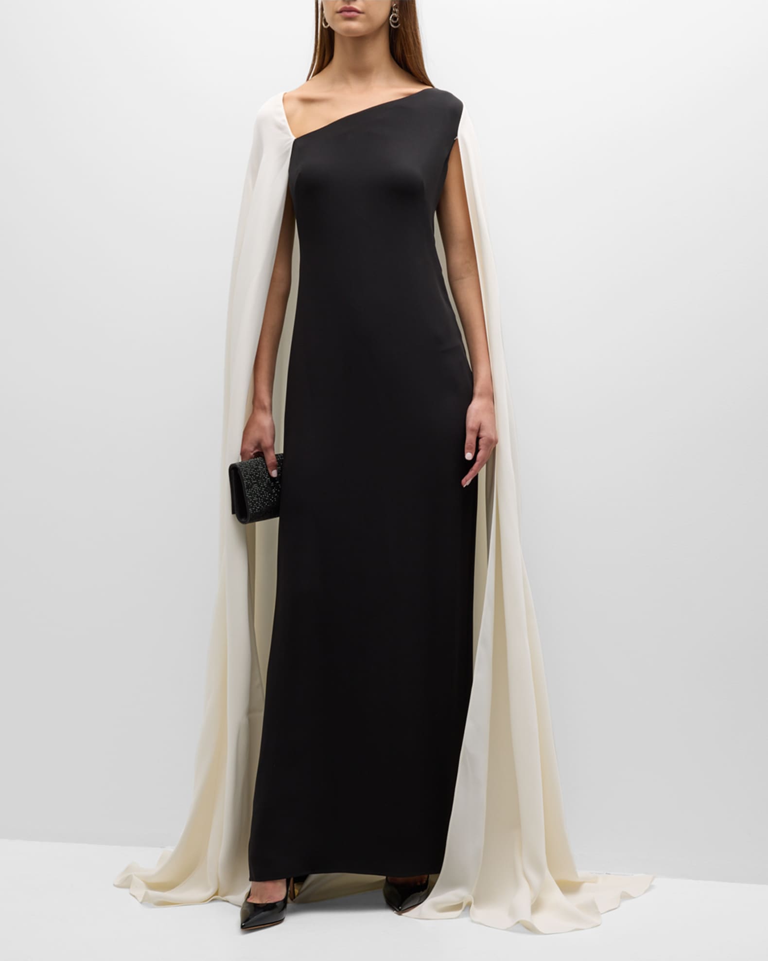 Valentino Garavani Asymmetric Neck Contrast Cape Gown Neiman Marcus