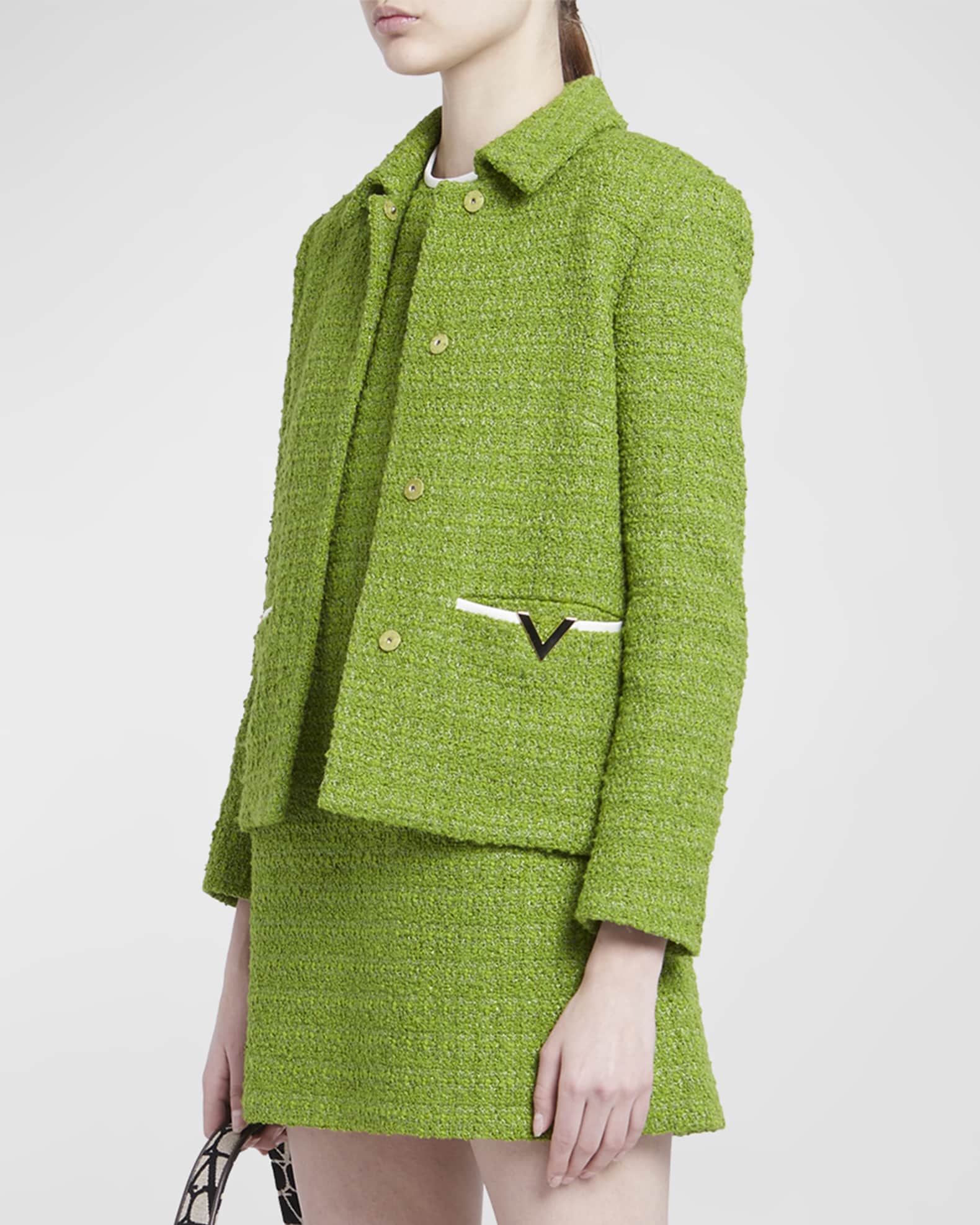 Endless Rose - Premium Cropped Sequin Tweed Jacket Green/Navy / M