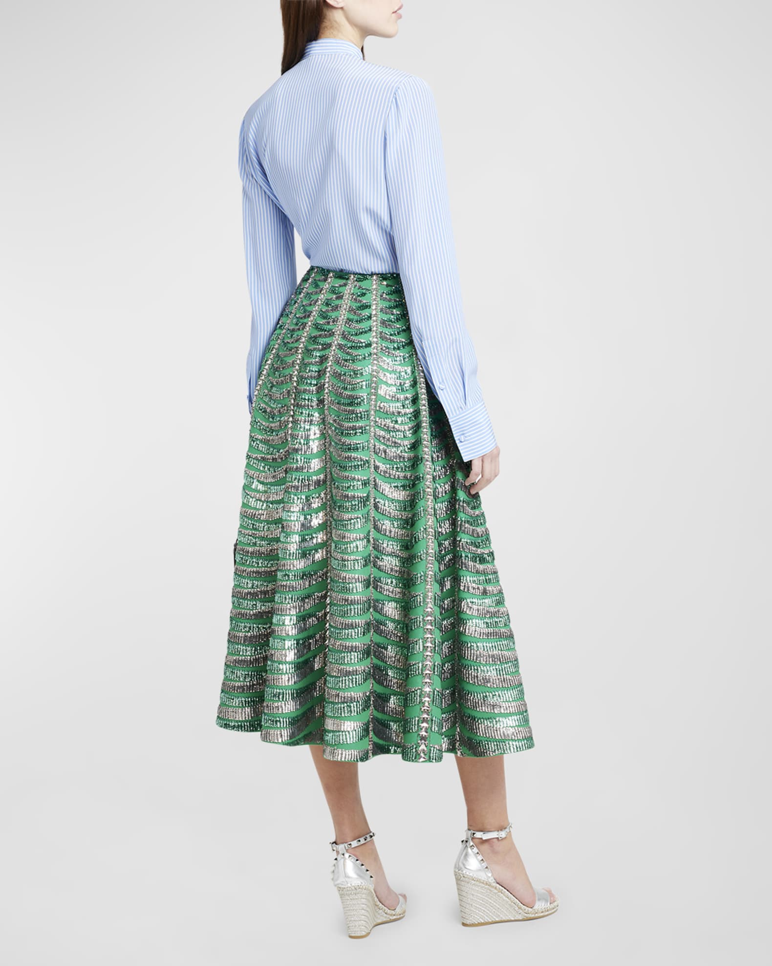 Valentino Garavani Embroidered Crepe Couture Midi Skirt | Neiman Marcus