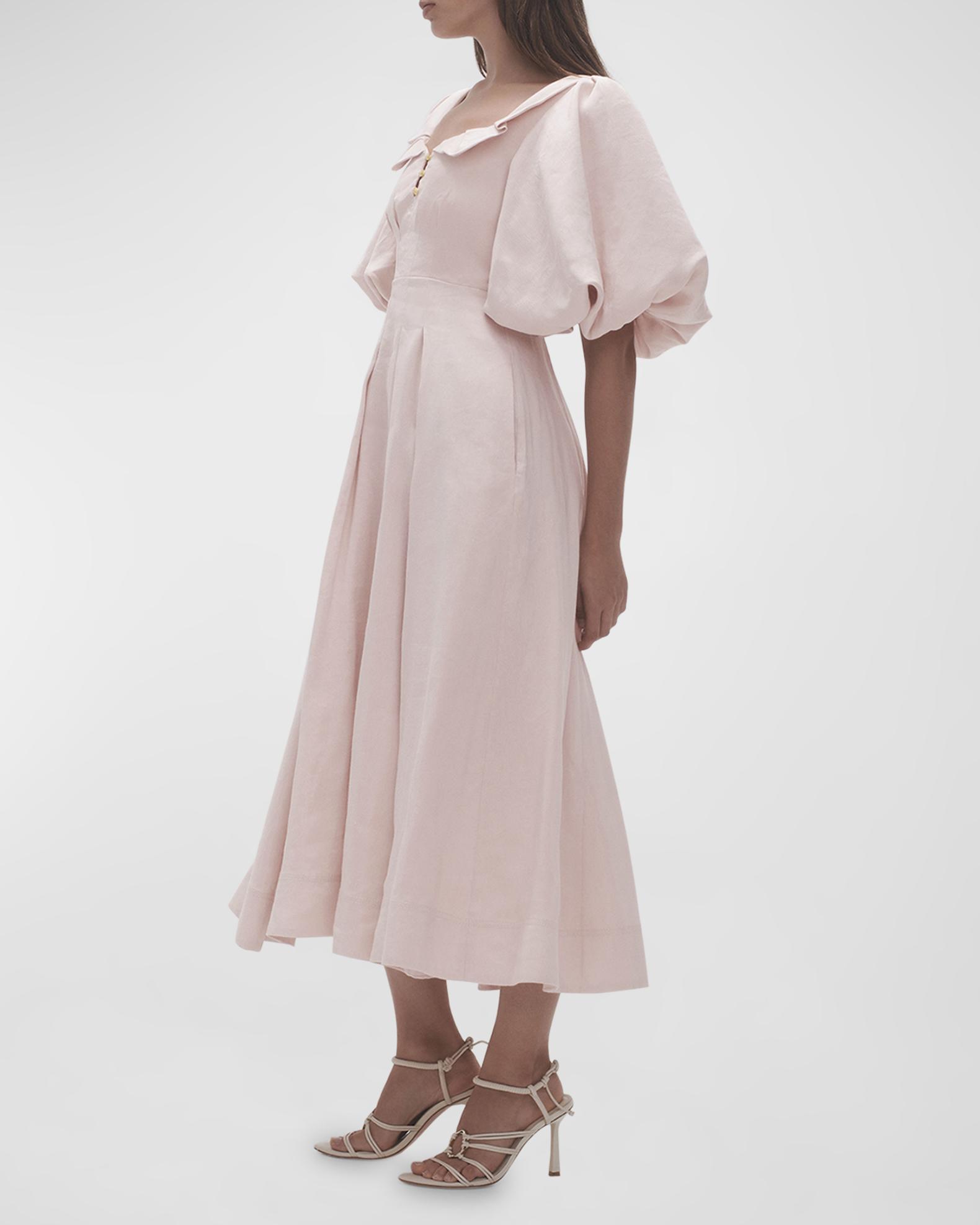 Aje Jessica Square-Neck Frill Midi Dress | Neiman Marcus