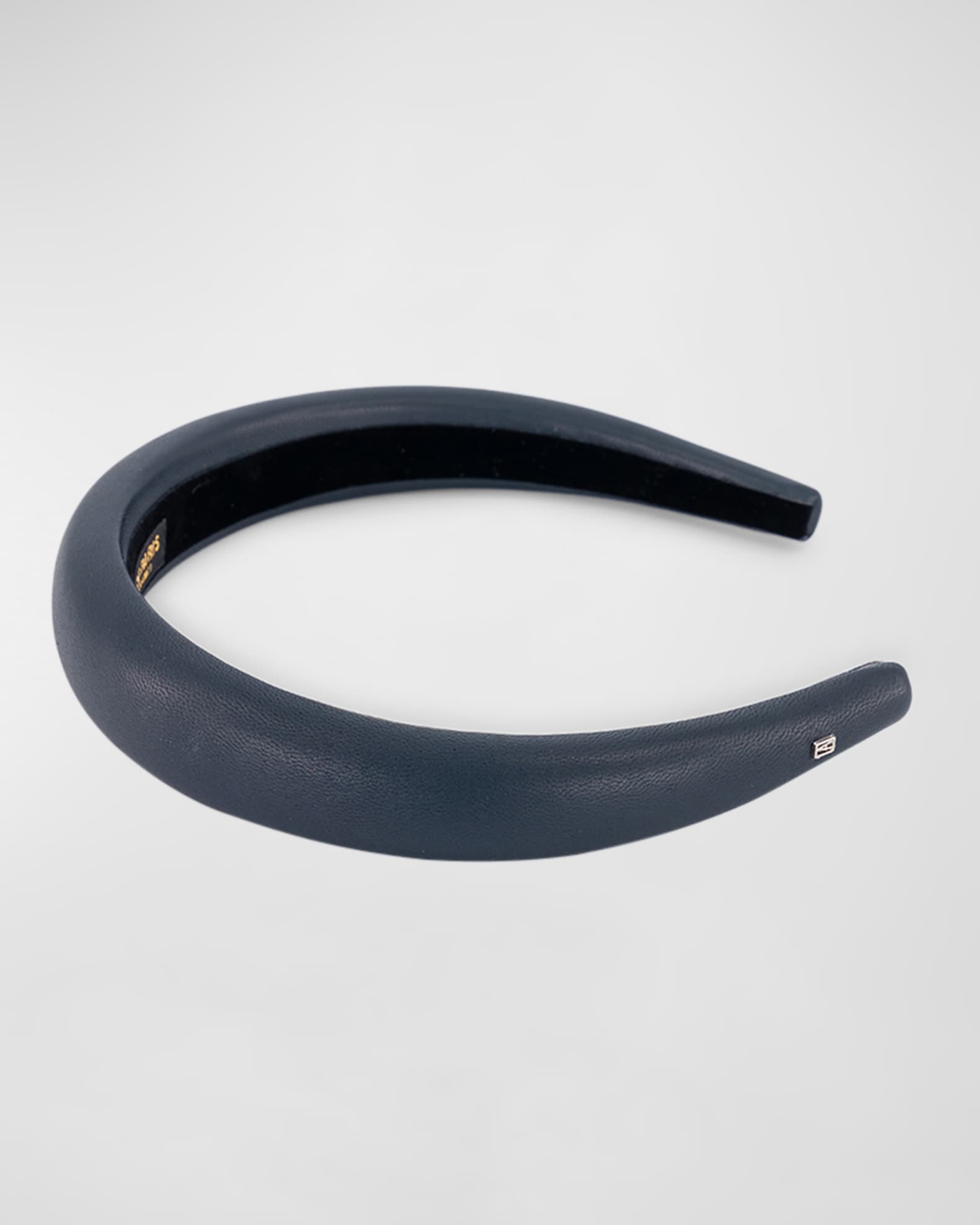Alexandre de Paris Padded Navy Leather Headband | Neiman Marcus