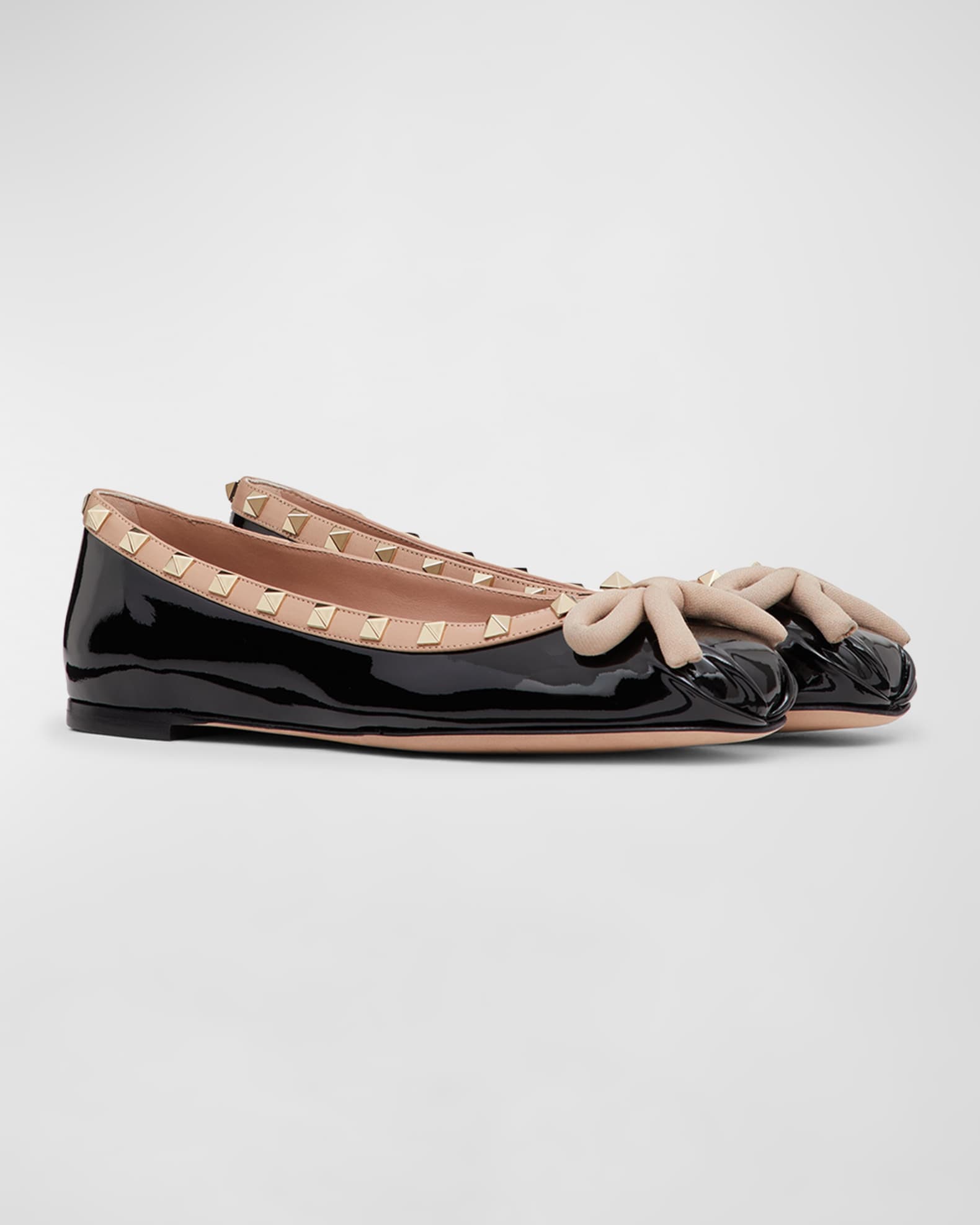 Valentino Garavani Rockstud Patent Bow Ballerina Flats | Neiman Marcus