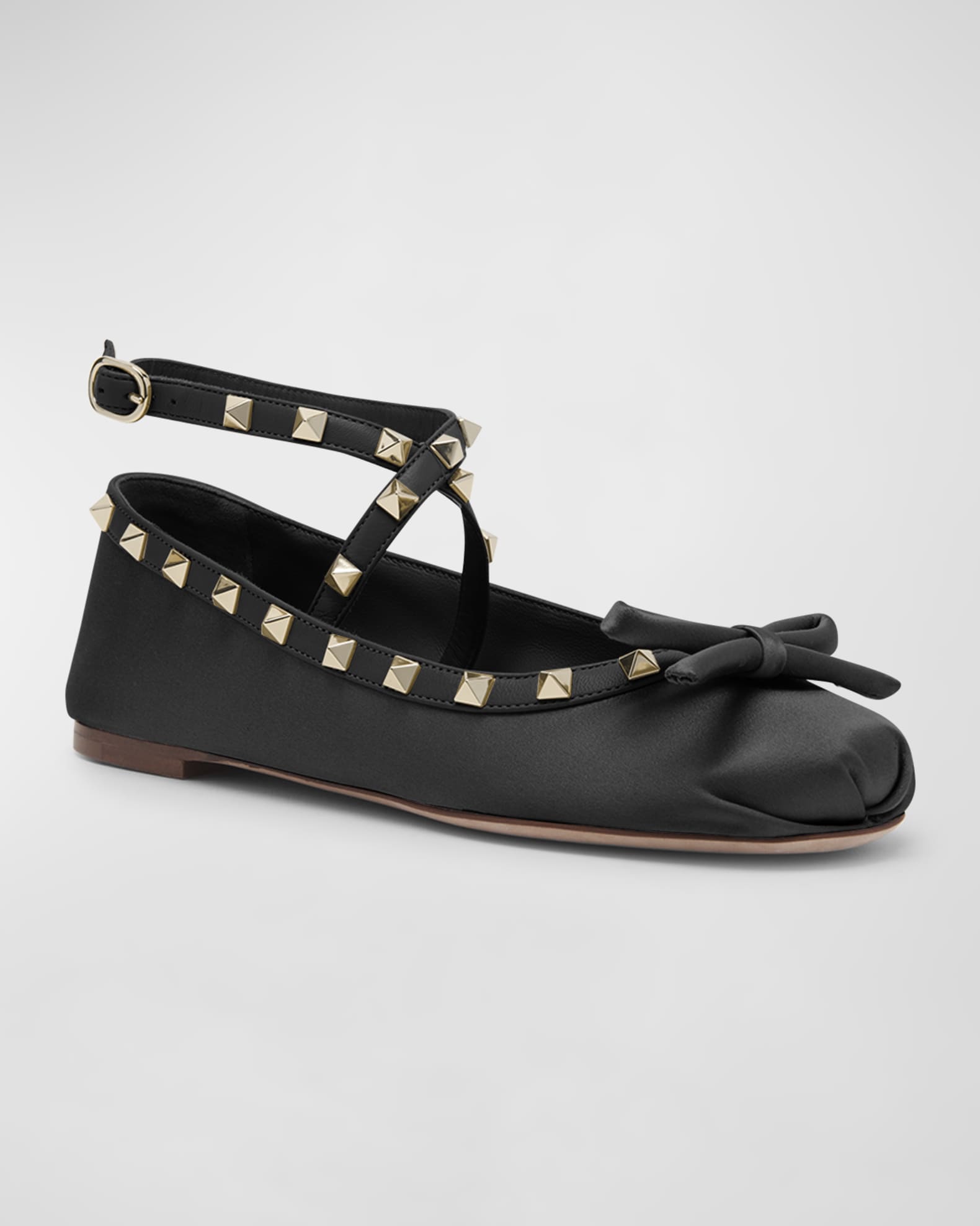 Valentino Garavani Rockstud Satin Ballerina Flats | Neiman Marcus