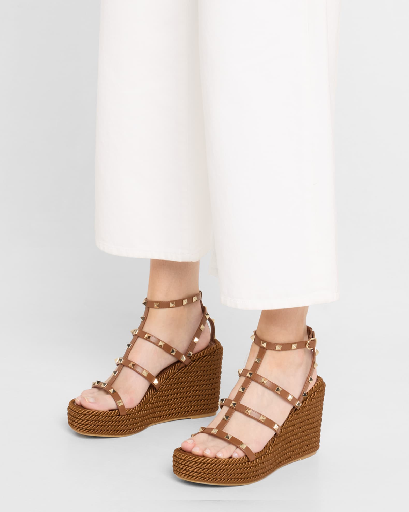 Rockstud Leather Wedge Espadrille Sandals 1