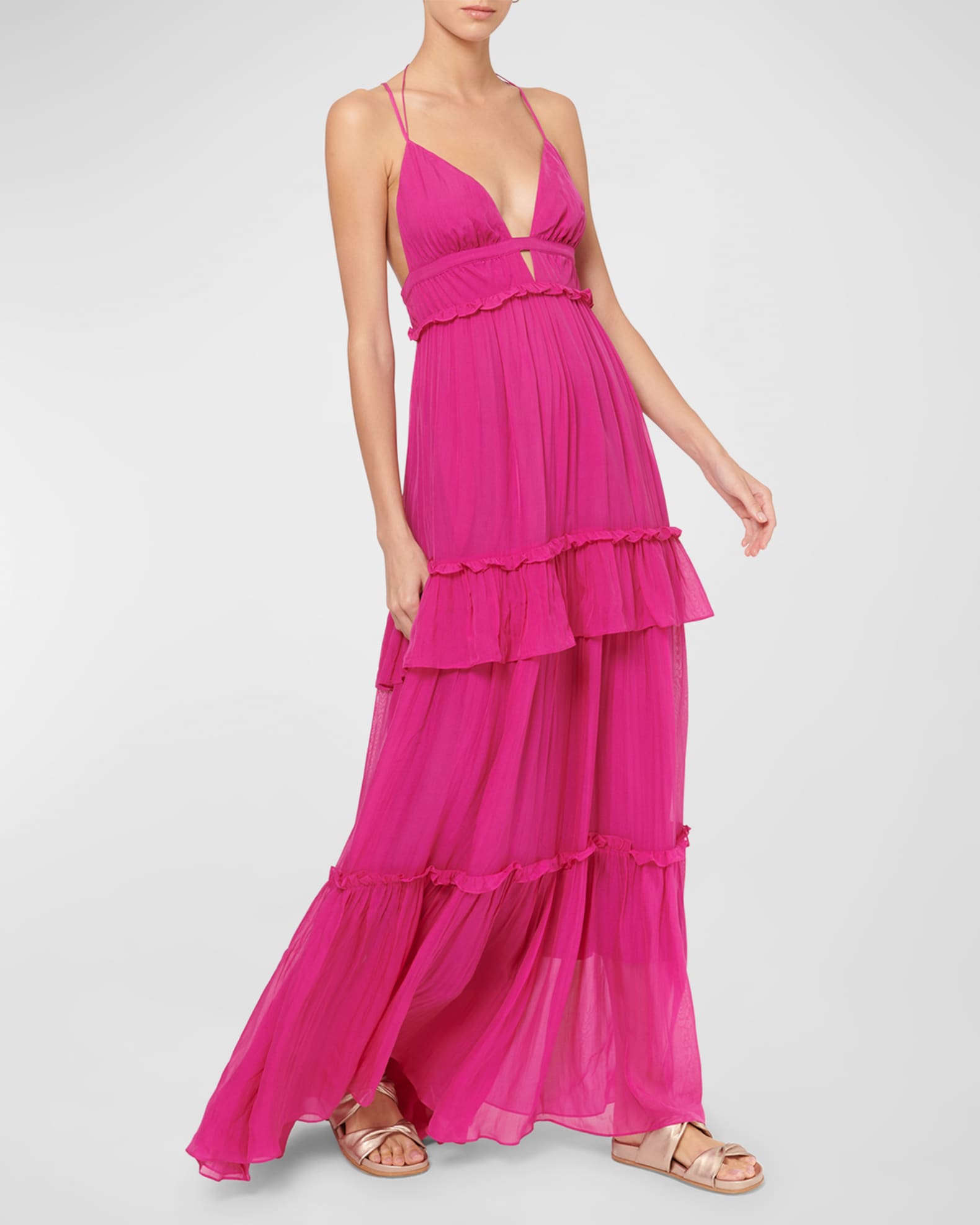Cami NYC Doris Crisscross Tiered Silk Chiffon Halter Dress | Neiman Marcus
