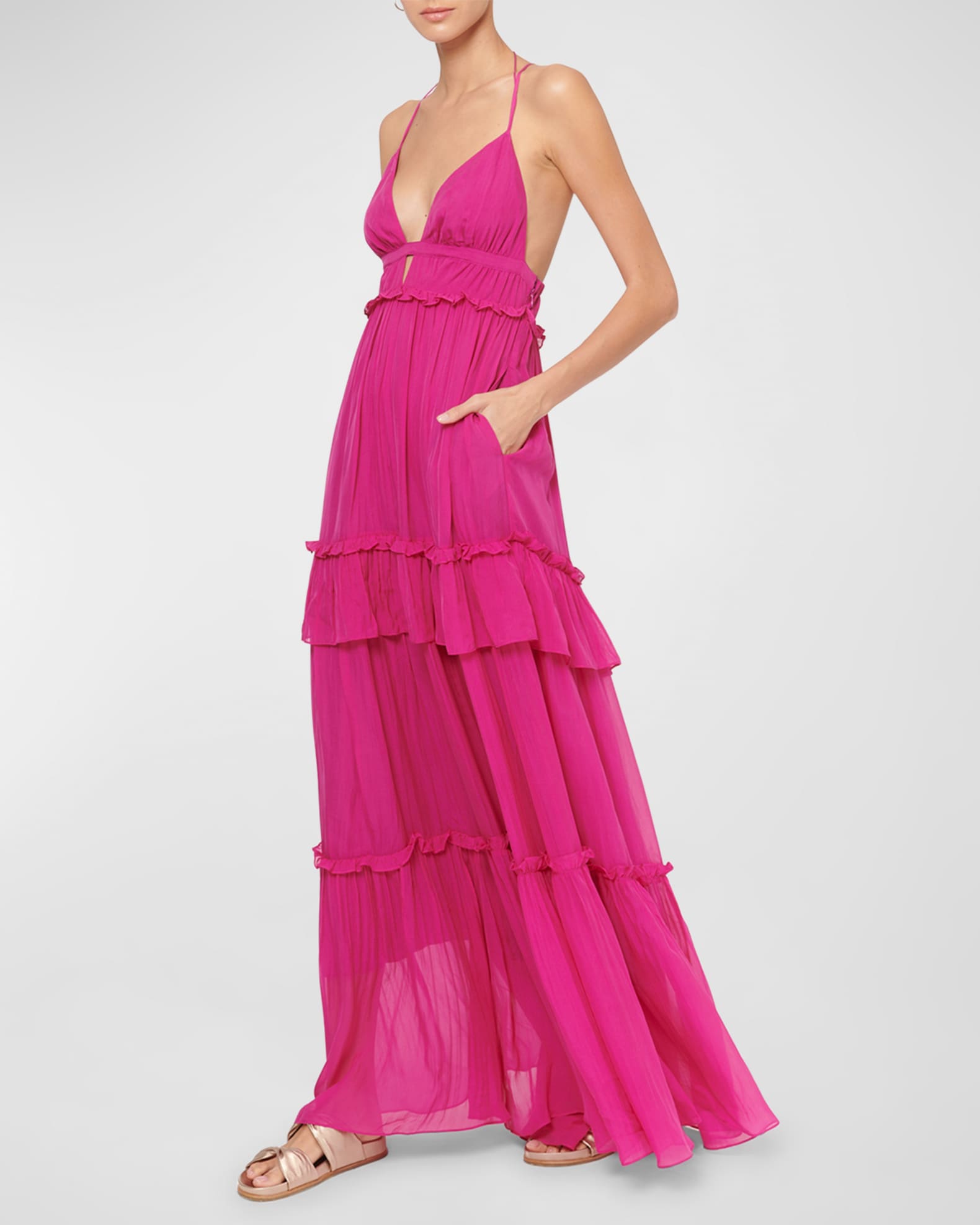 Avya Gathered Silk Chiffon Halter Gown