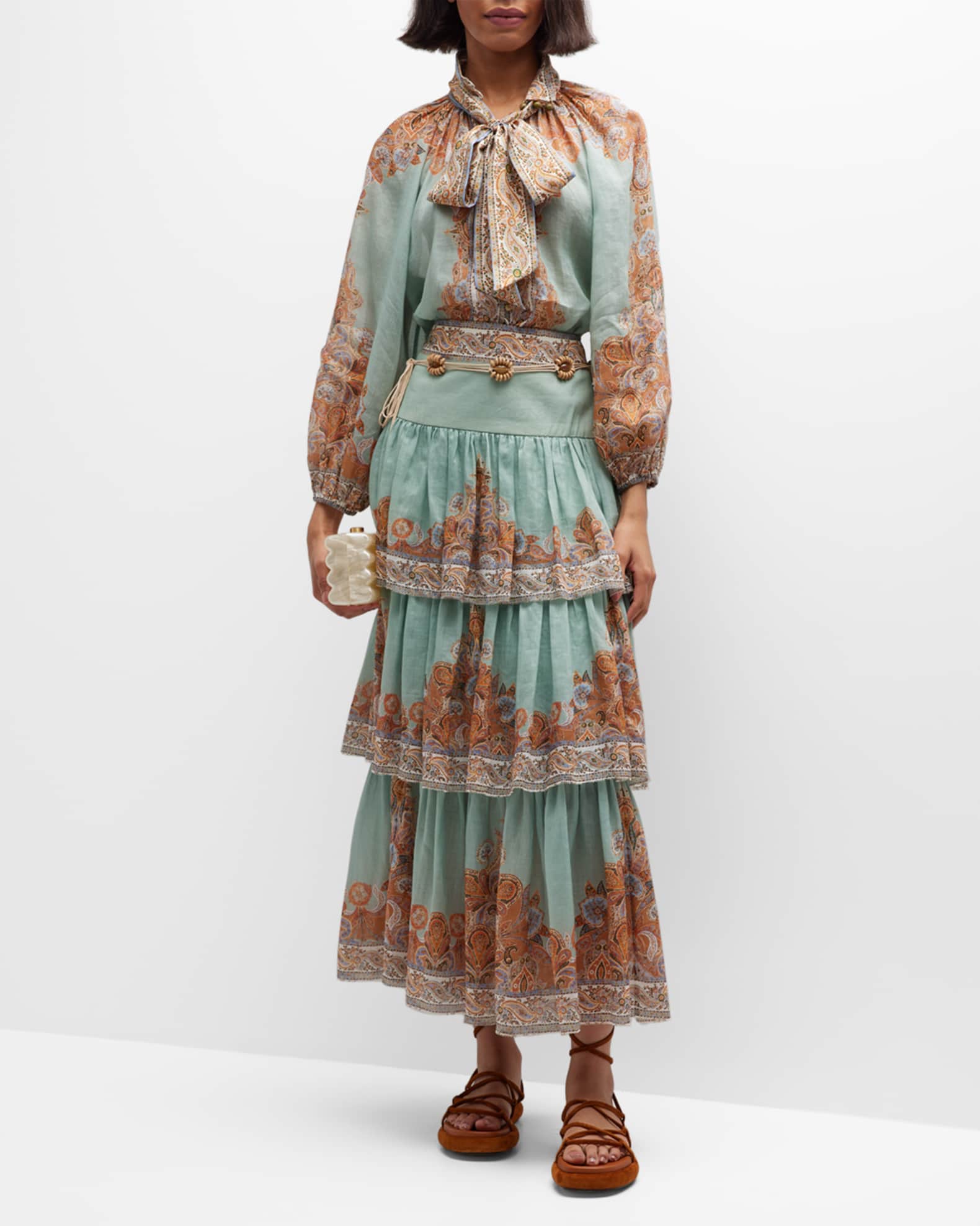 Zimmermann Devi Printed Tiered Maxi Skirt | Neiman Marcus