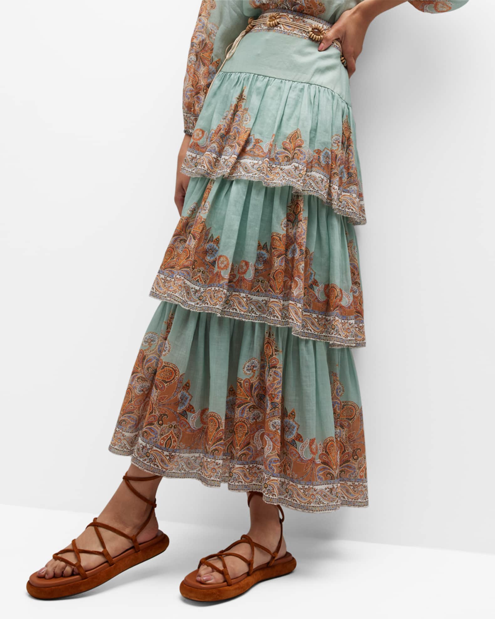 Zimmermann Devi Printed Tiered Maxi Skirt | Neiman Marcus