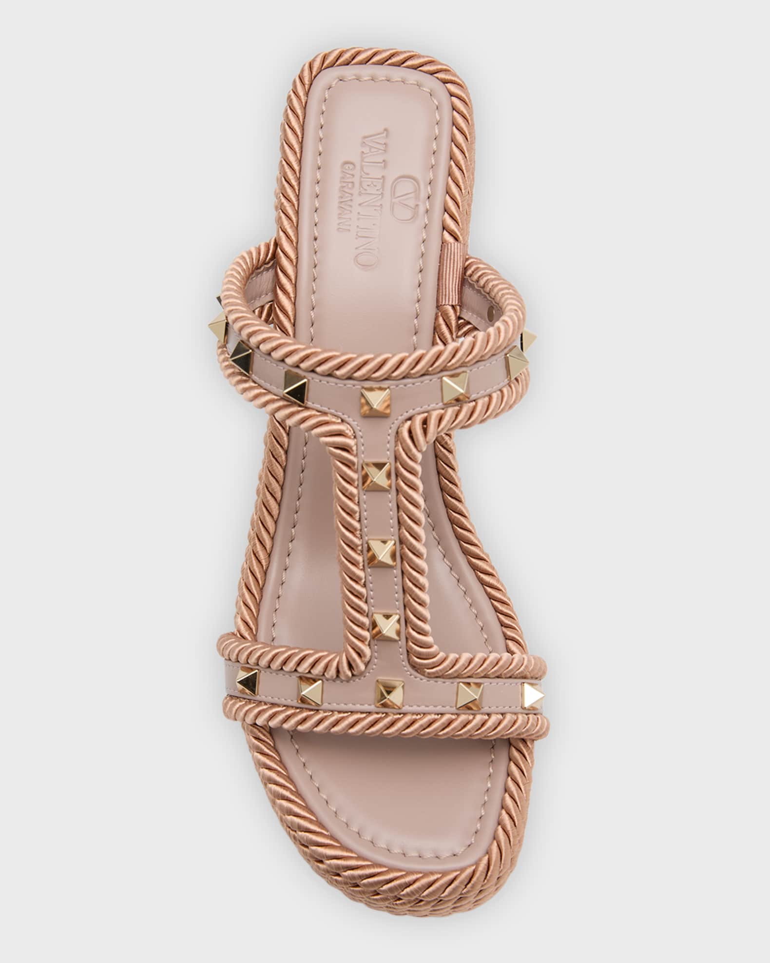 Valentino Rockstud Torchon T Strap Espadrille Sandals Poudre