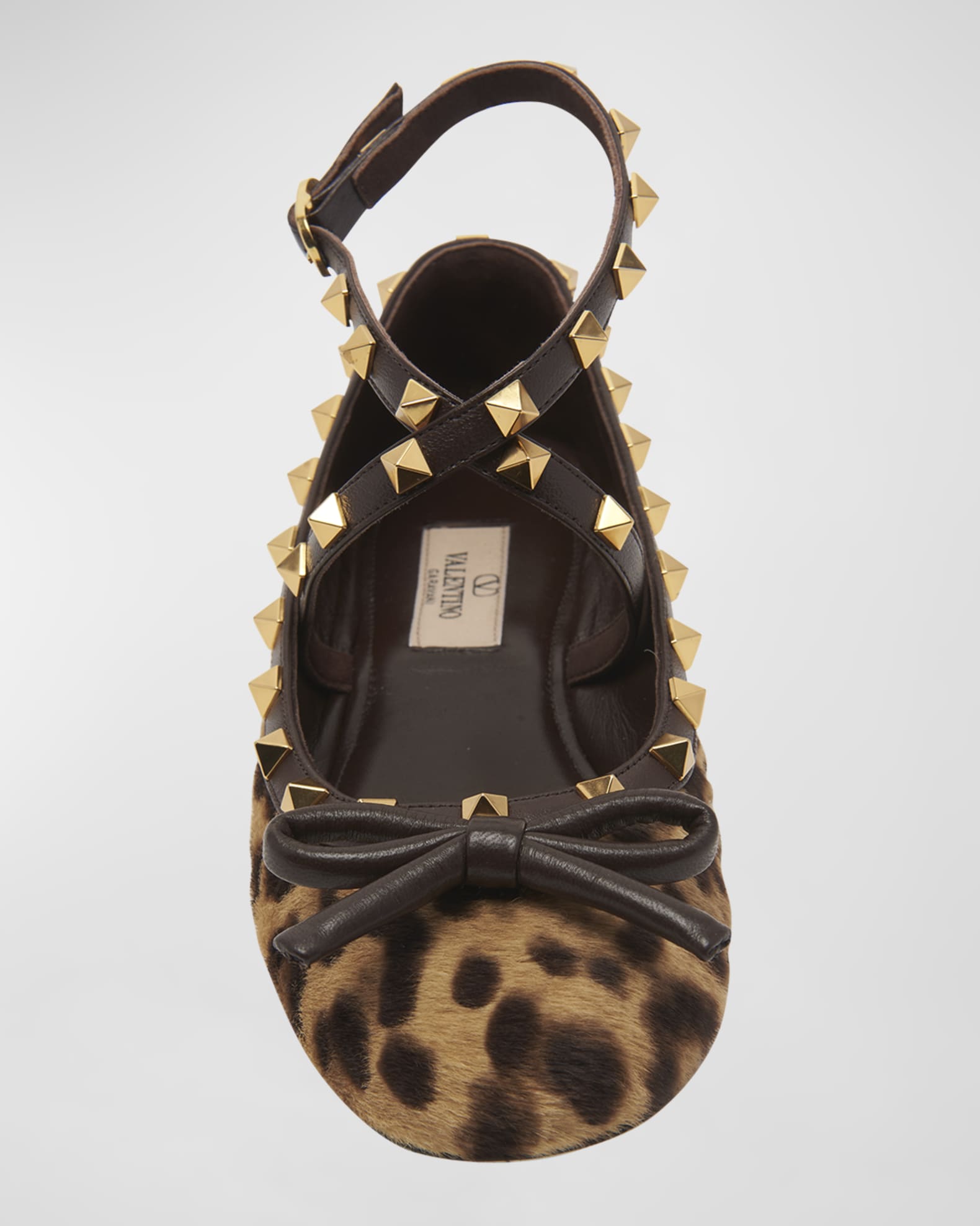 ar Kirkestol valgfri Valentino Garavani Rockstud Leopard Ankle-Strap Ballerina Flats | Neiman  Marcus