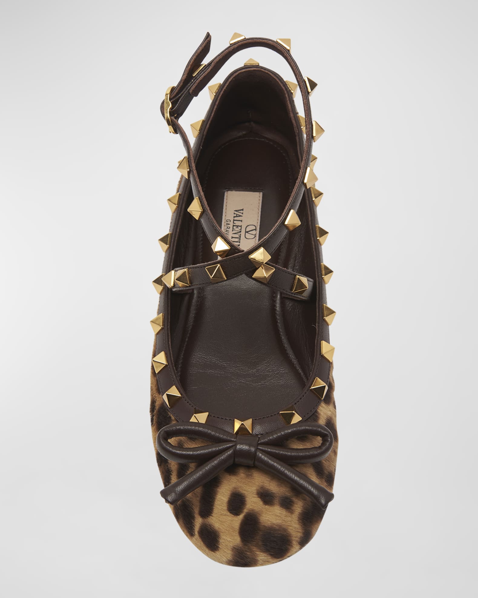 ar Kirkestol valgfri Valentino Garavani Rockstud Leopard Ankle-Strap Ballerina Flats | Neiman  Marcus