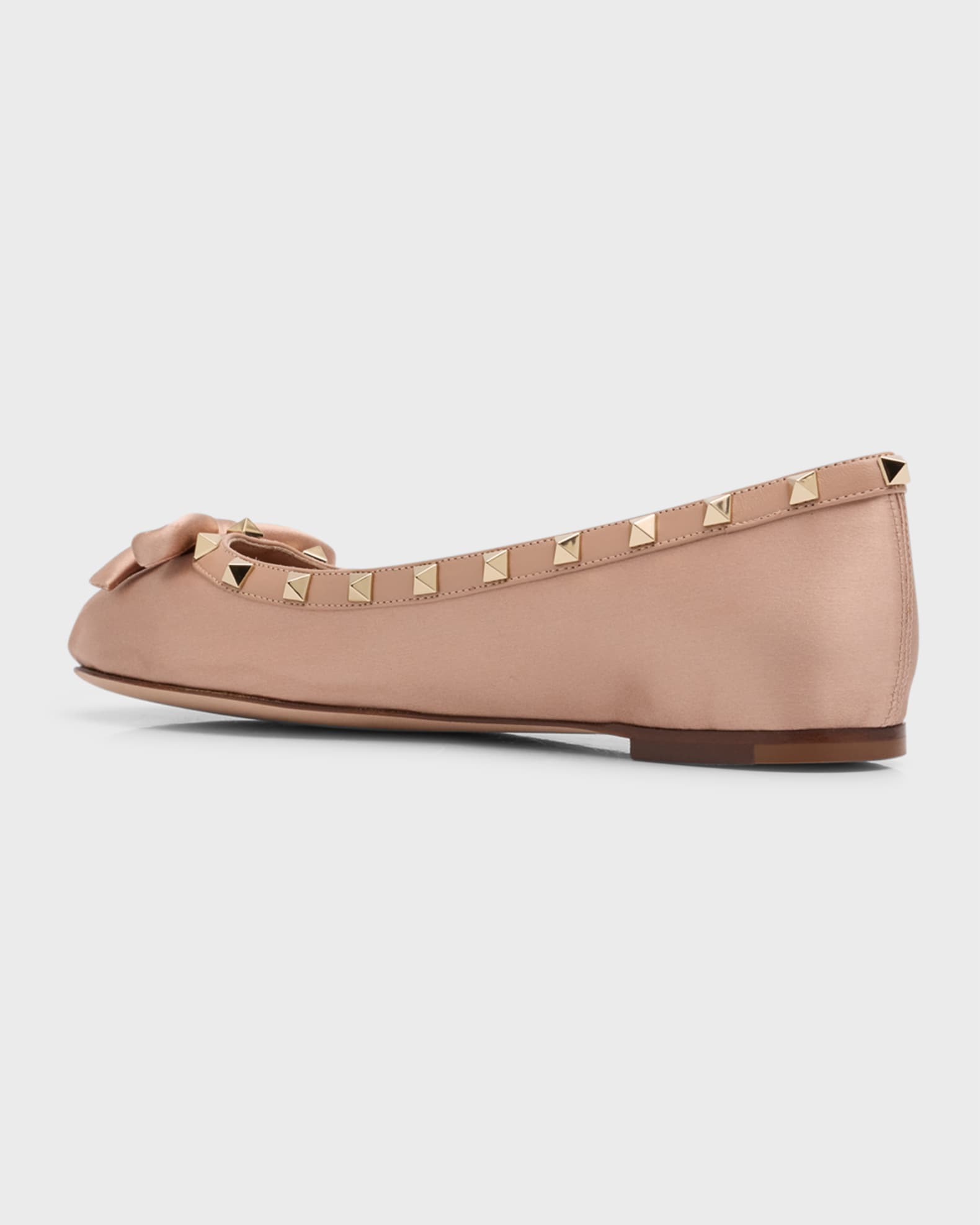 Valentino Garavani Rockstud Satin Bow Ballerina Flats Rose Cannelle Women s 39EU Flats Ballet Ballerina Flats
