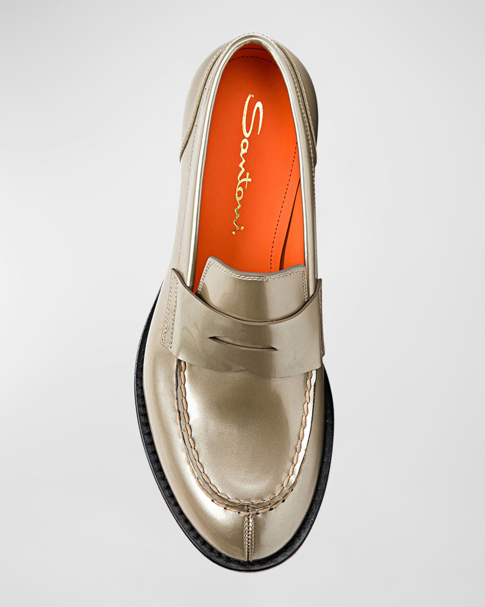 Santoni Bugloss Metallic Leather Penny Loafers | Neiman Marcus