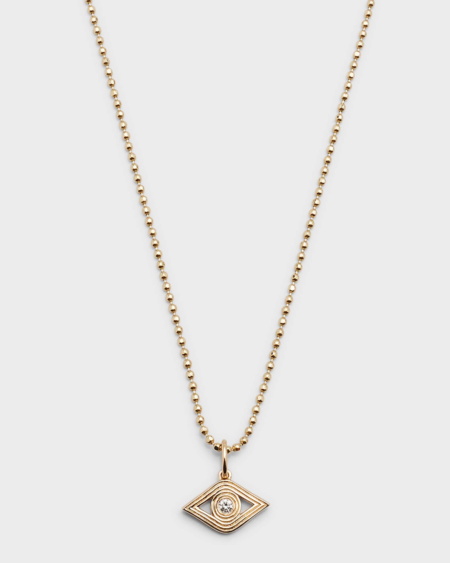 14K Fluted Single Diamond Evil Eye Charm on Bolita Necklace 0