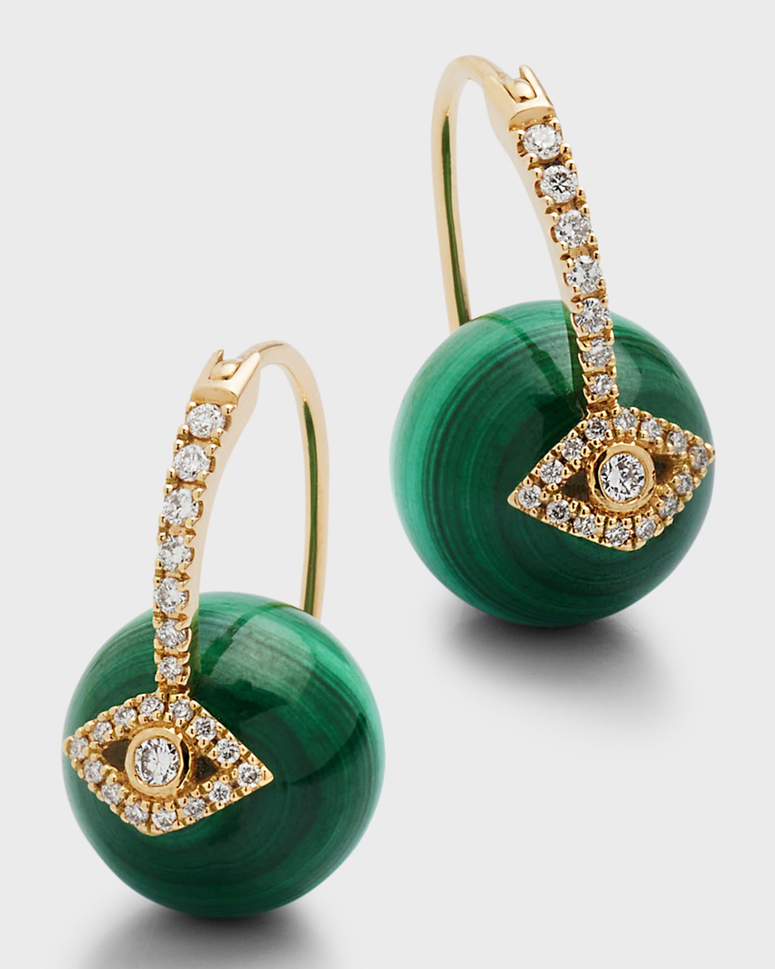14K Pave Starburst Bead Earrings on Malachite 0