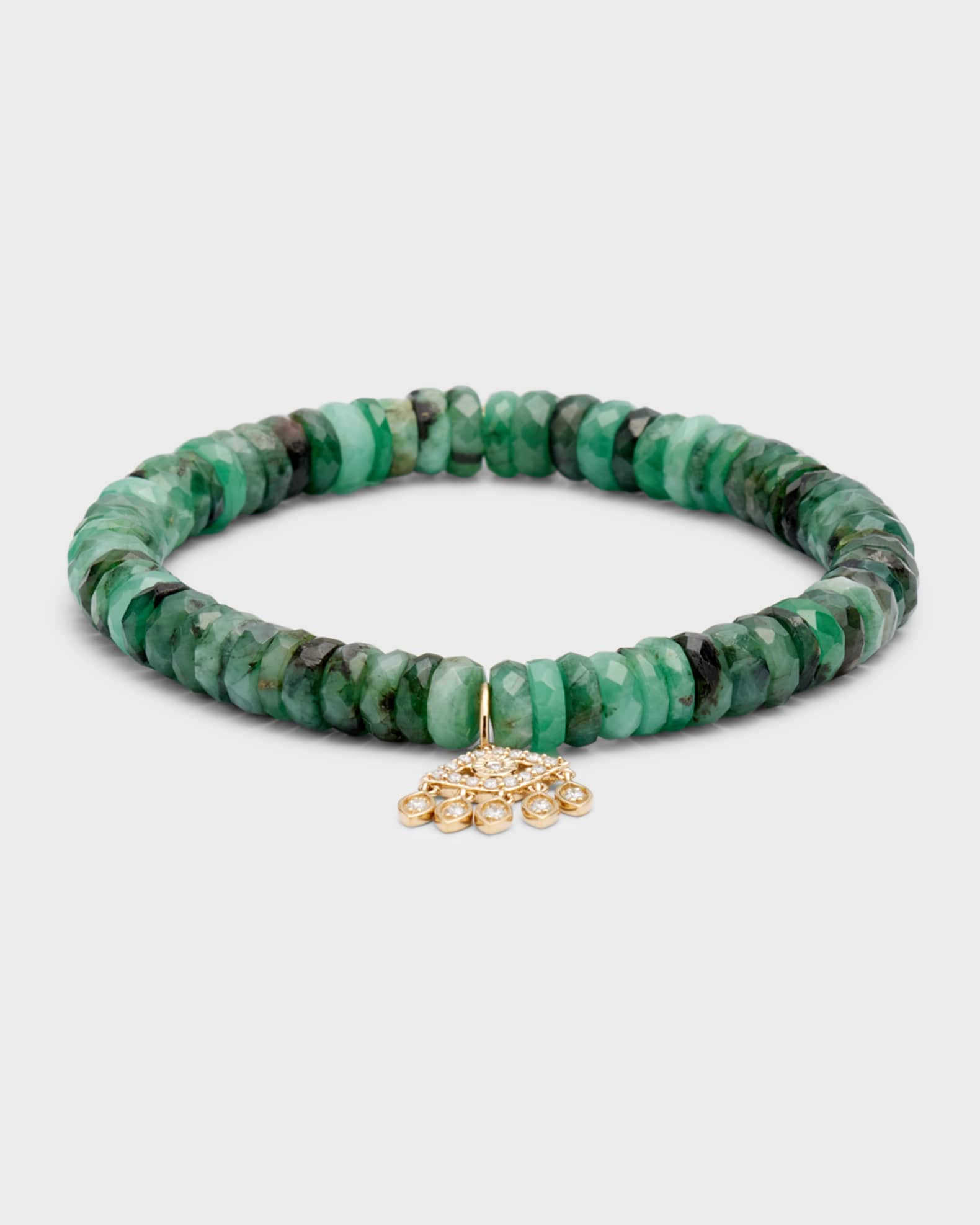 Diamond Evil Eye Charm Emerald Beaded Bracelet 0