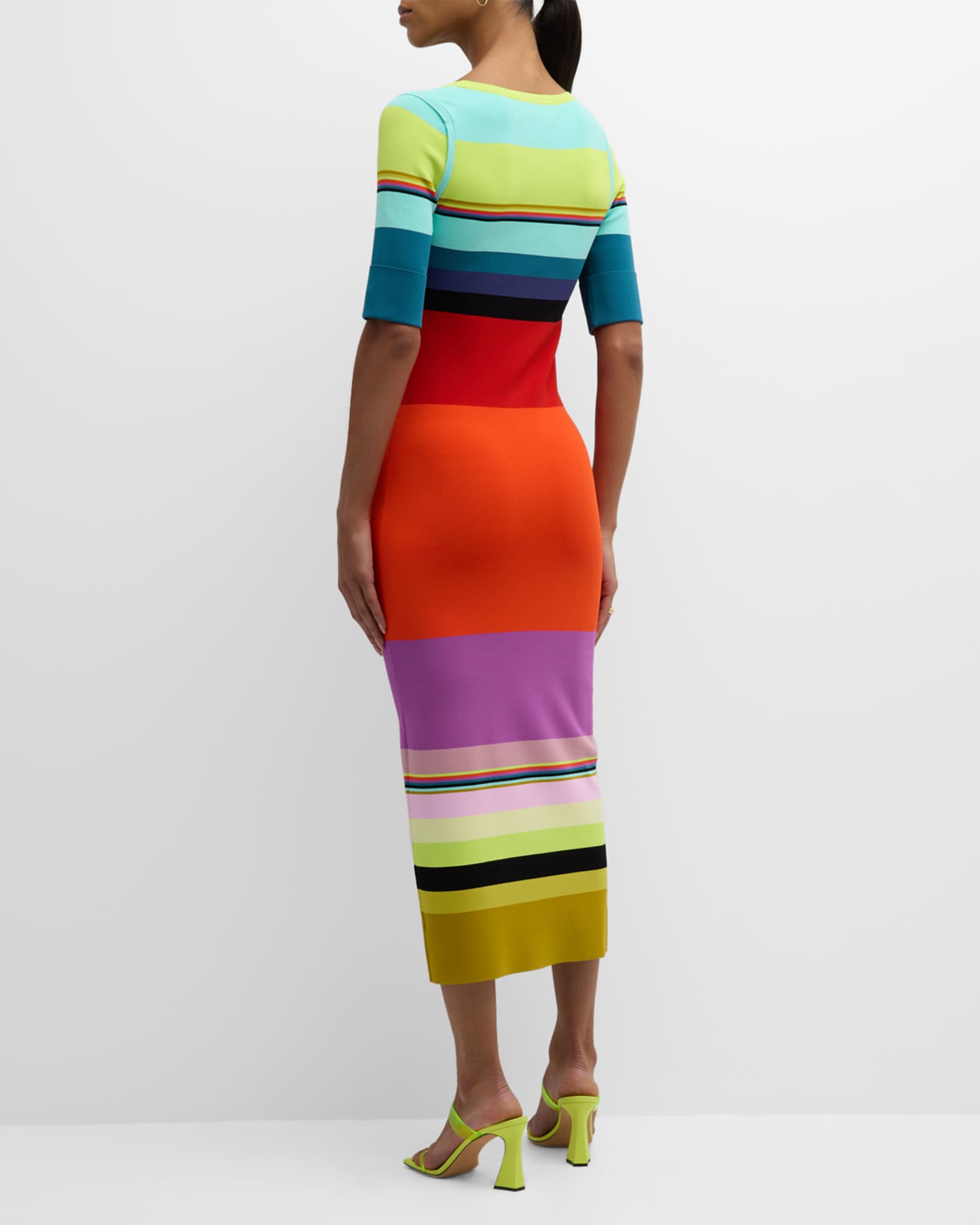 CHRISTOPHER JOHN ROGERS Striped ElbowSleeve Knit Midi Dress Neiman