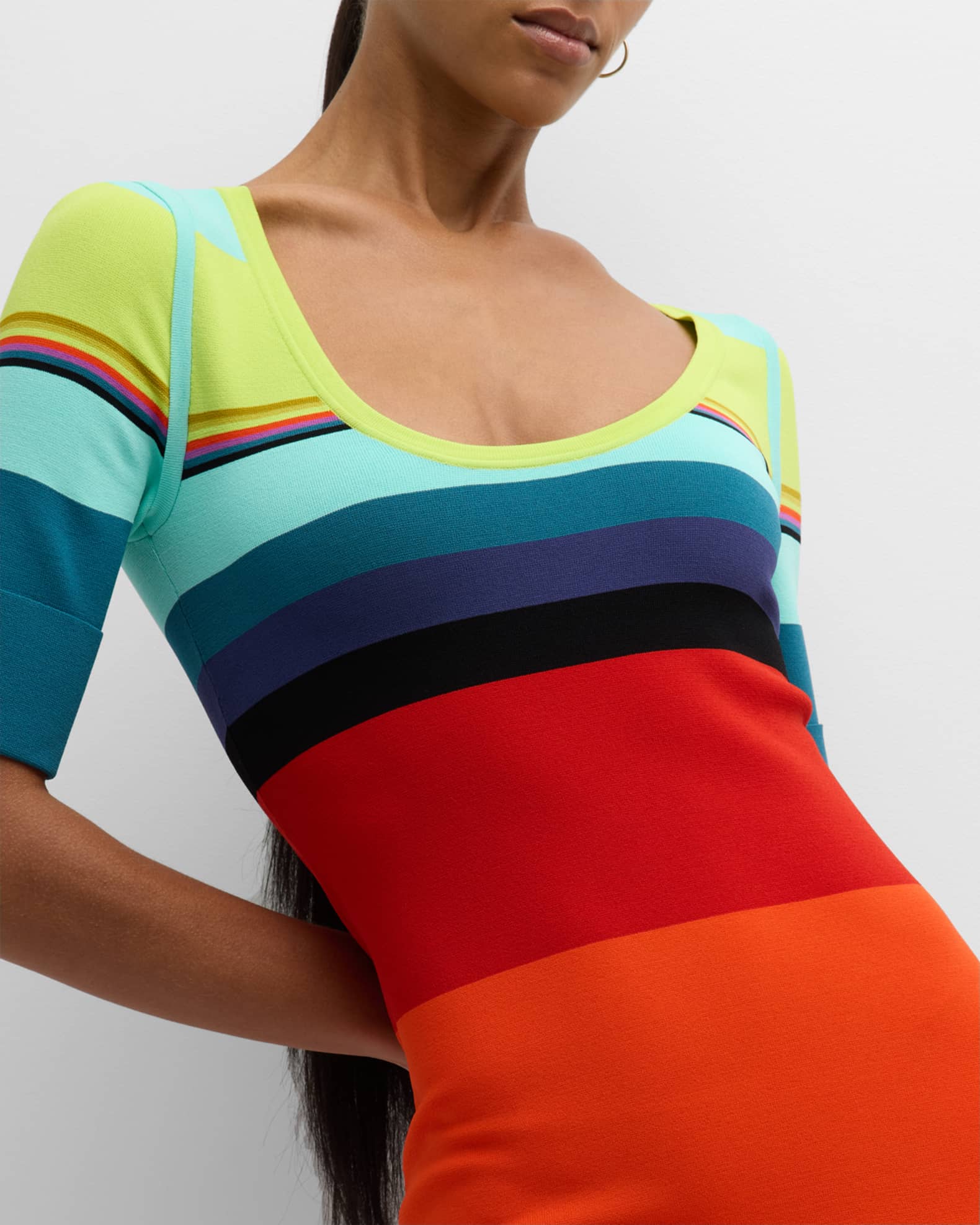 CHRISTOPHER JOHN ROGERS Striped ElbowSleeve Knit Midi Dress Neiman