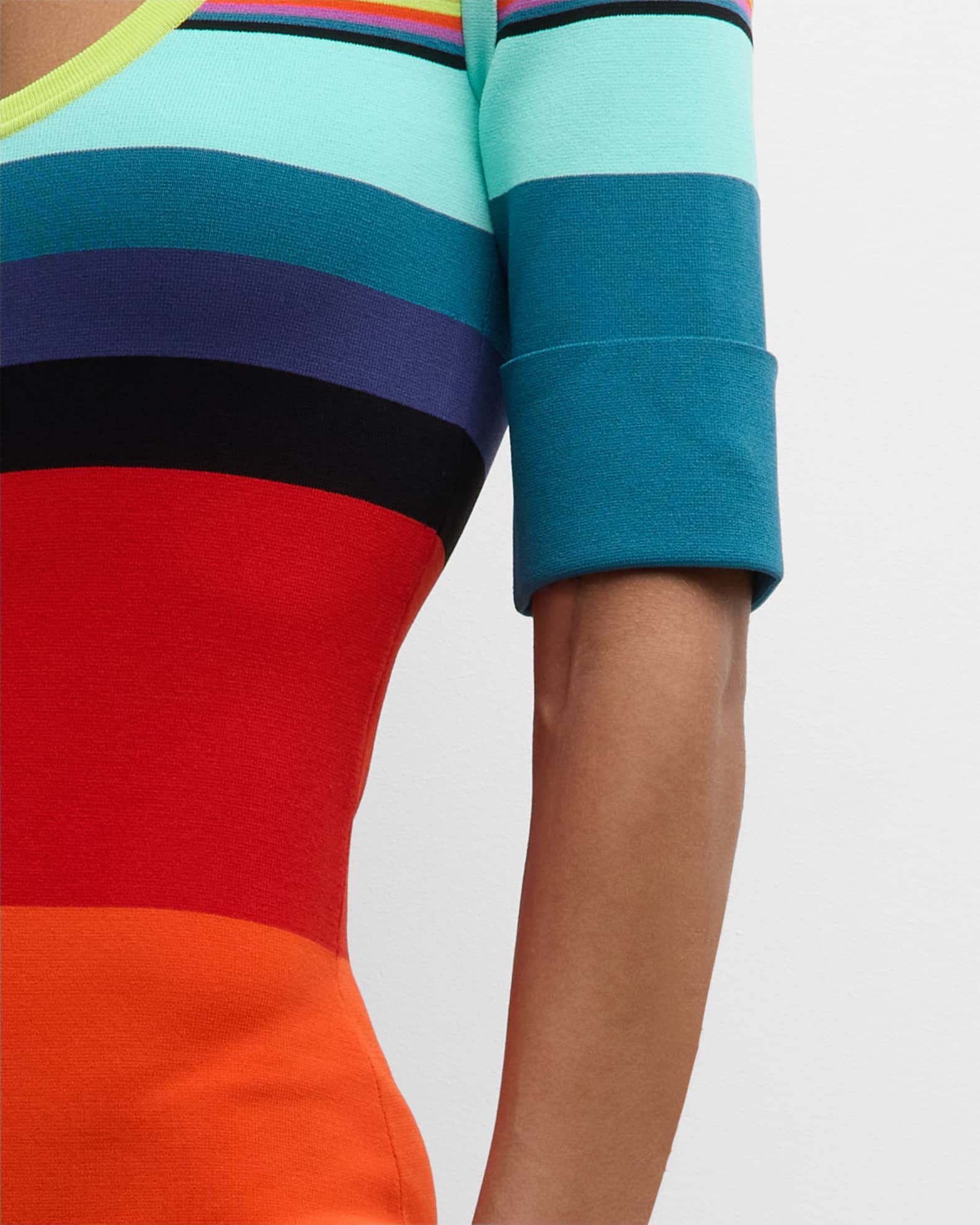 CHRISTOPHER JOHN ROGERS Striped ElbowSleeve Knit Midi Dress Neiman