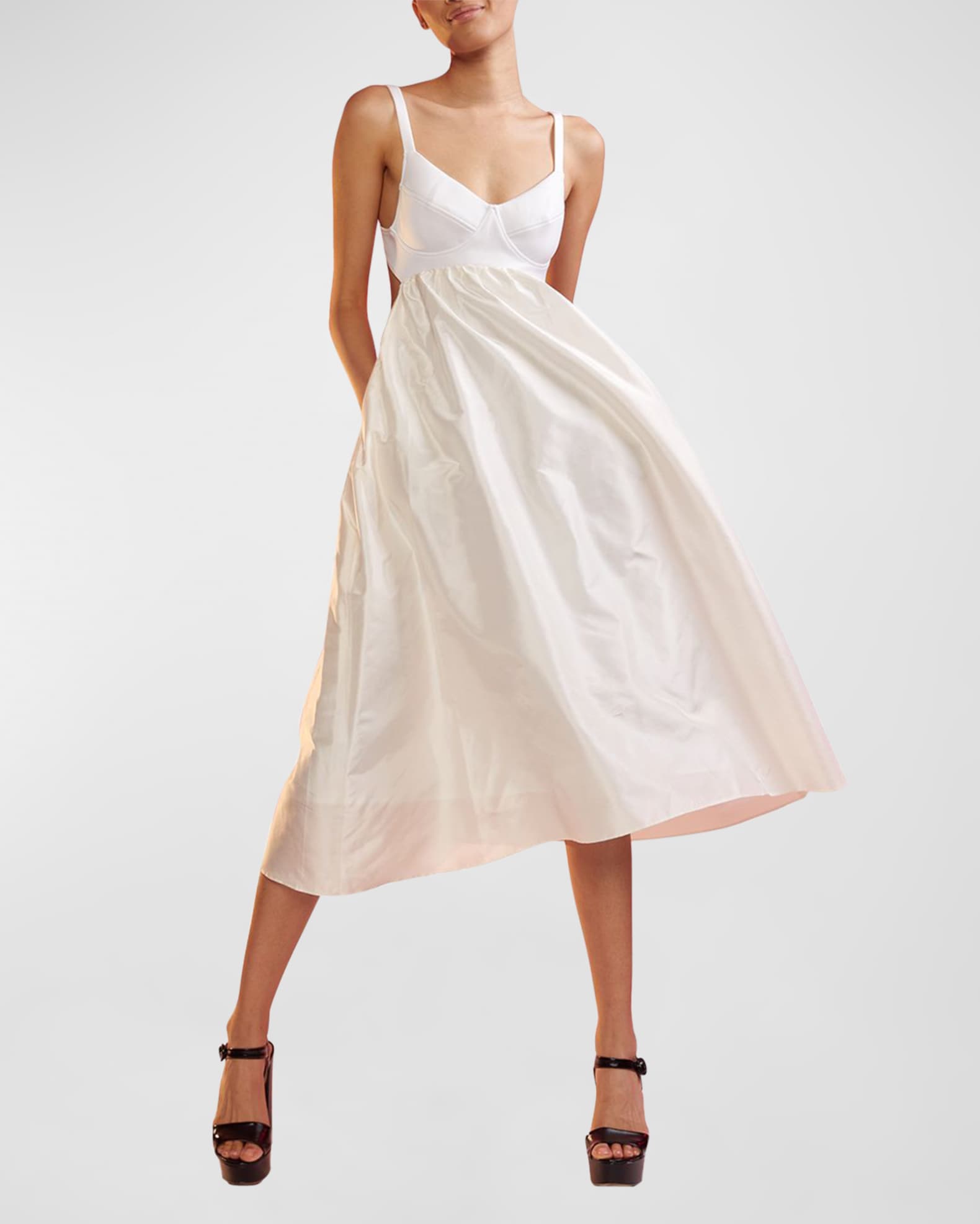 Cynthia Rowley Cutout ALine Mixed Media Midi Dress Neiman Marcus