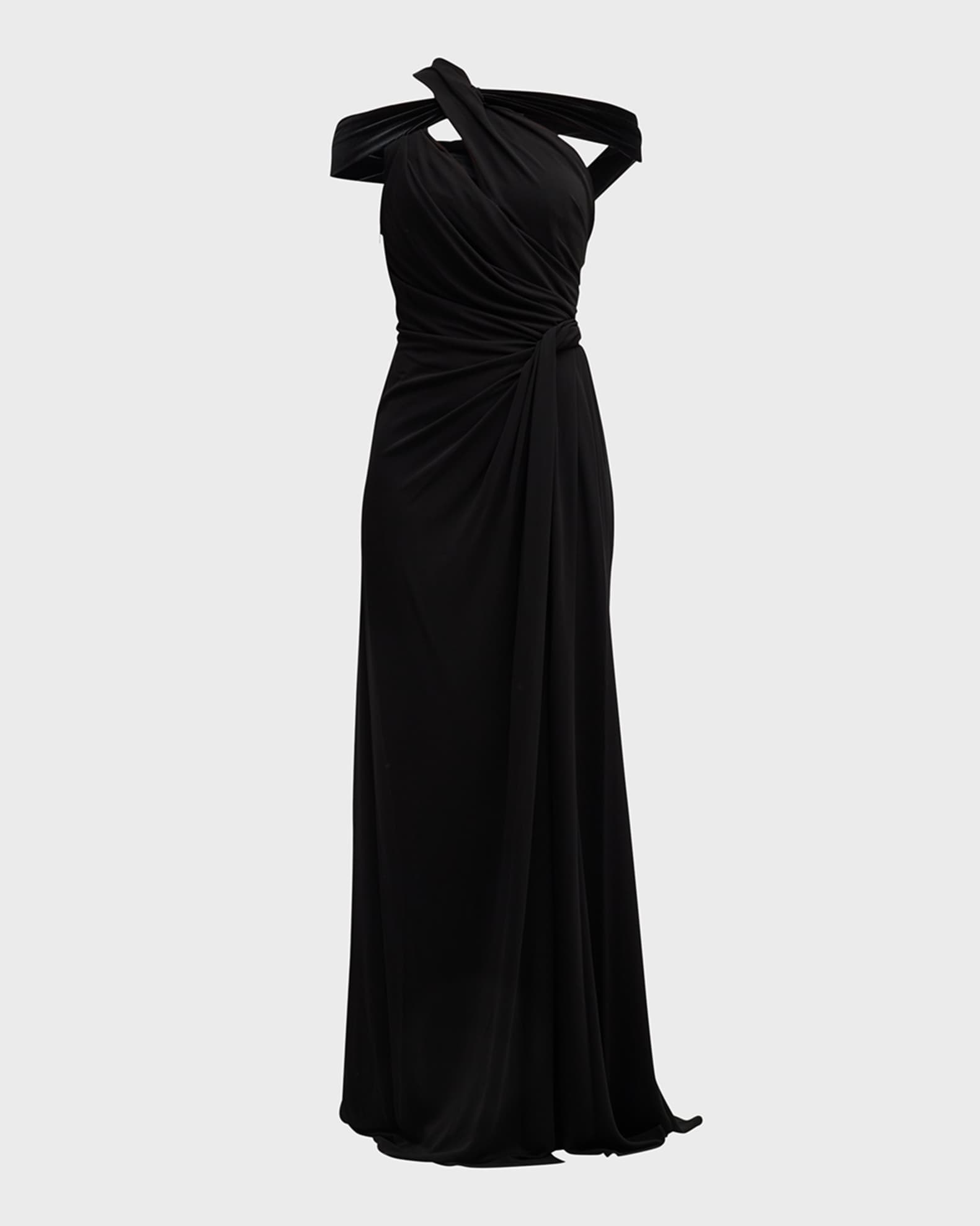 Monique Lhuillier Off-the-Shoulder Draped Side Slit Gown | Neiman Marcus