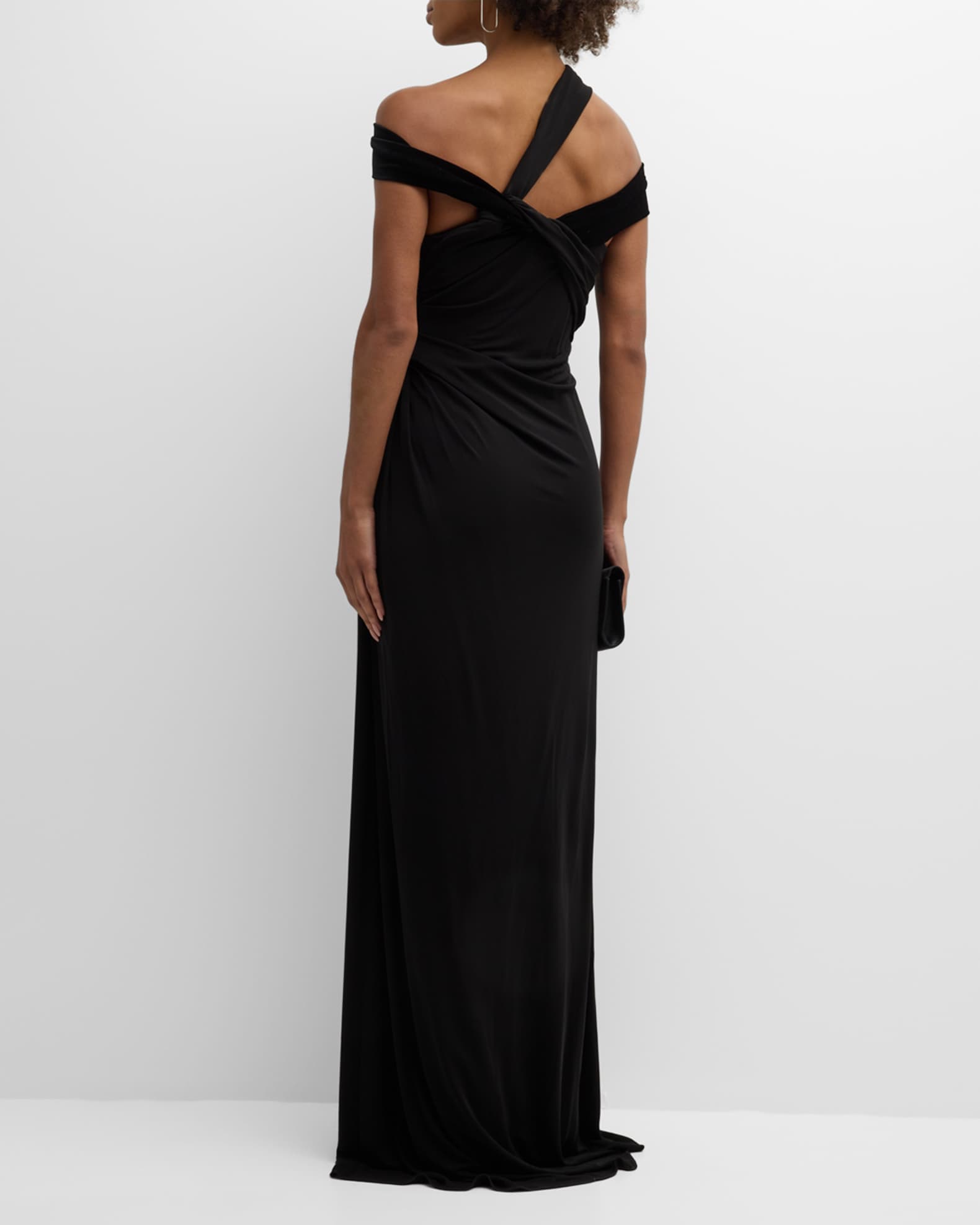 Off-the-shoulder Pleated Gown With Slit Dusk