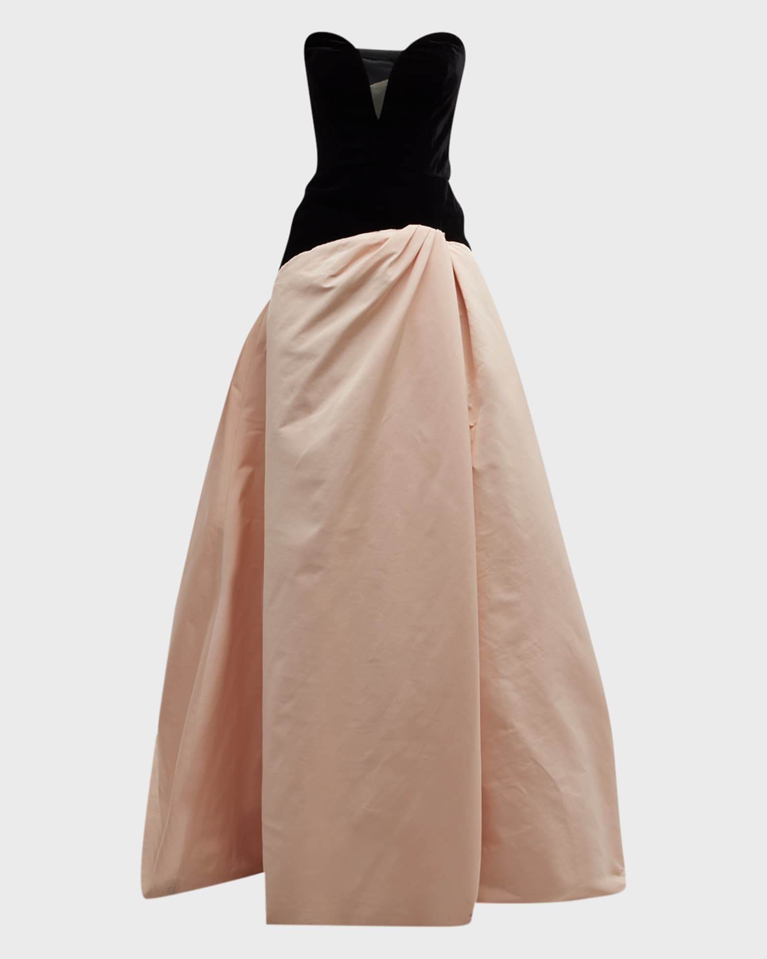 Plunging Strapless Drop Waist Velvet Ball Gown