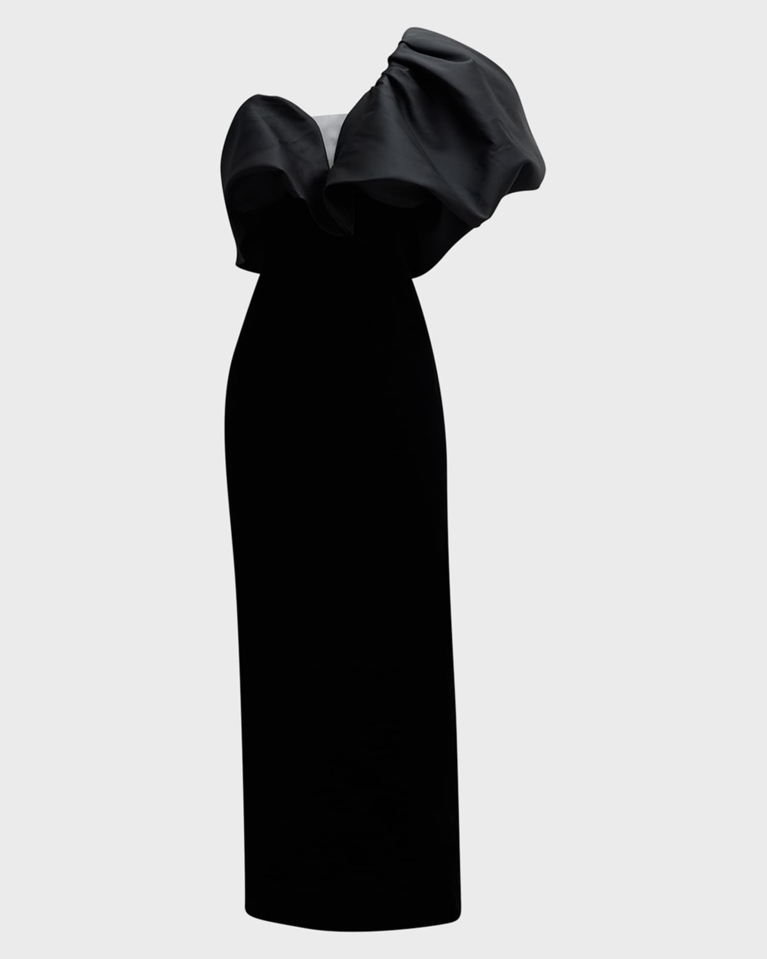 Monique Lhuillier One-Shoulder Sculptural Puff-Sleeve Tea-Length Dress ...
