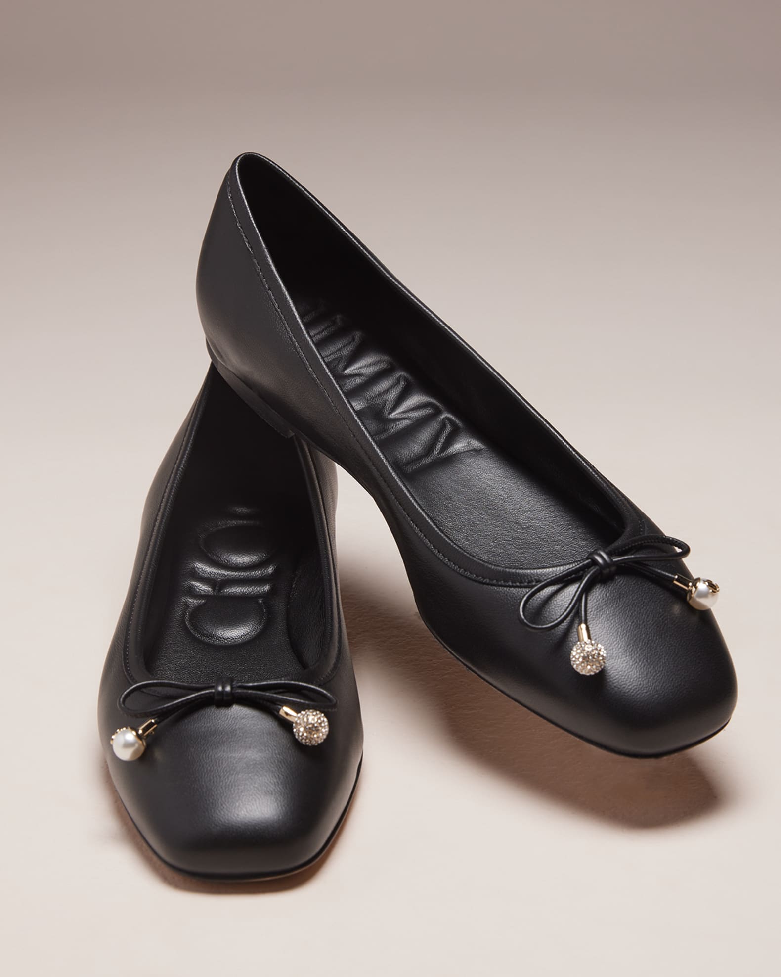 JIMMY CHOO ELMEFLATMTDBLACKMIX 関税送料込 Jimmy Choo Elme Leather Bow Ballerina Flats | Neiman Marcus