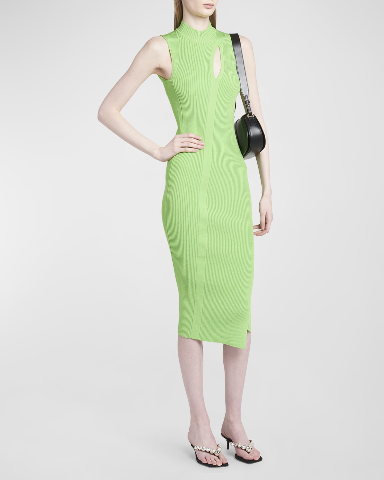 Versace La Vacanza Ribbed Knit Midi Dress with Front Cutout | Neiman Marcus
