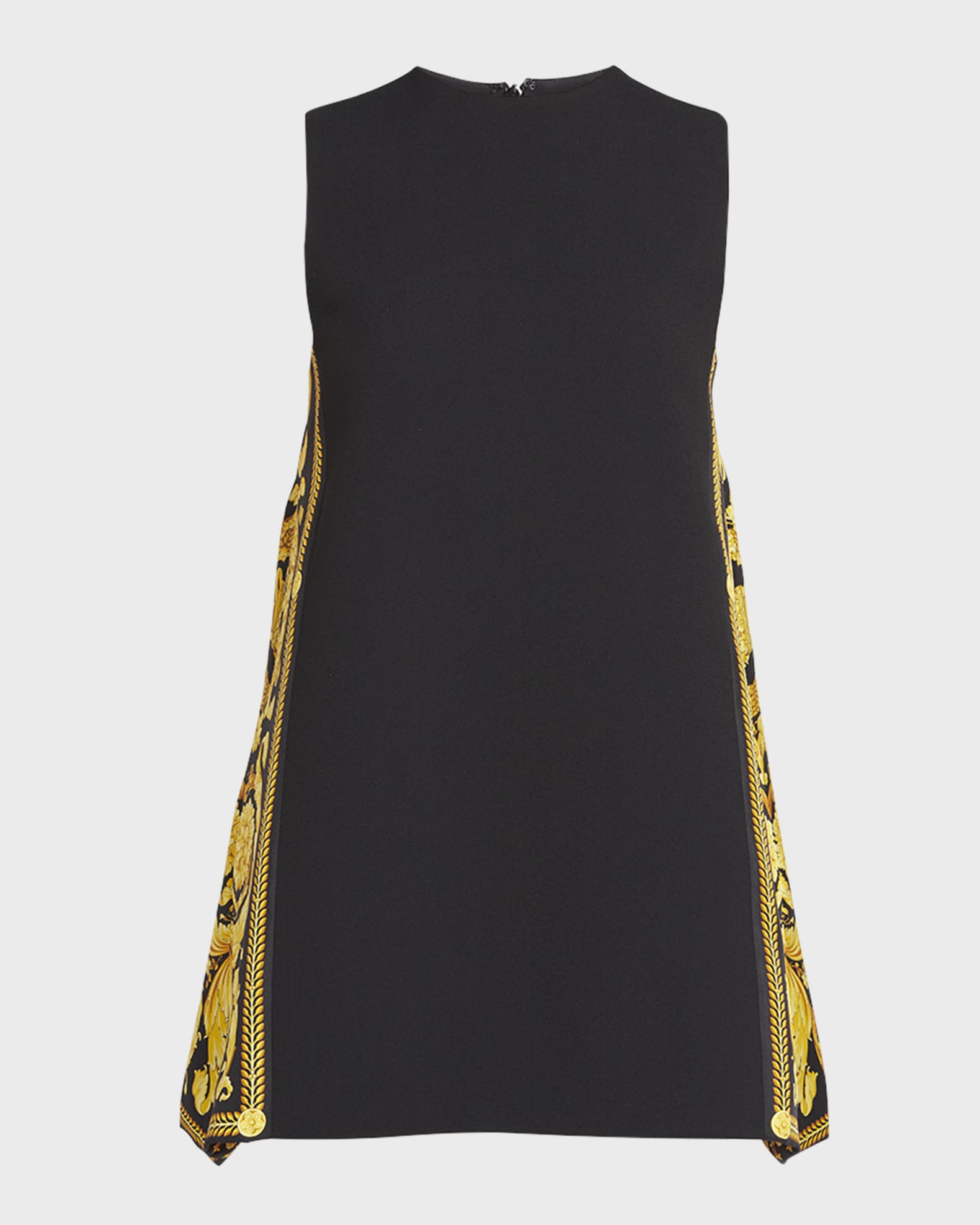 Versace Jeans Black Baroque Print Crepe Sleeveless Midi Dress S Versace