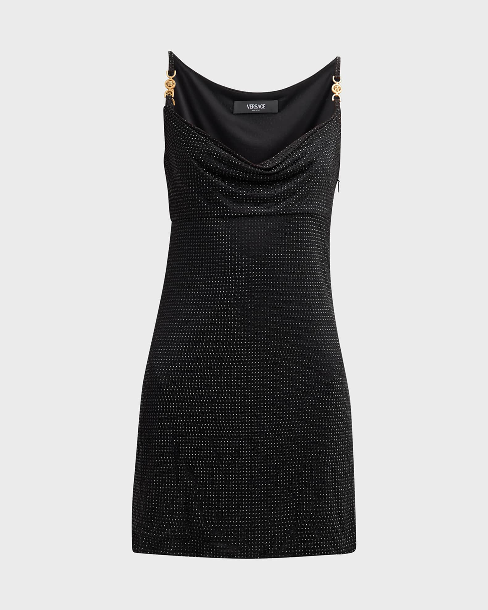 Versace Cowl-Neck Strass Embellished Jersey Mini Slip Dress