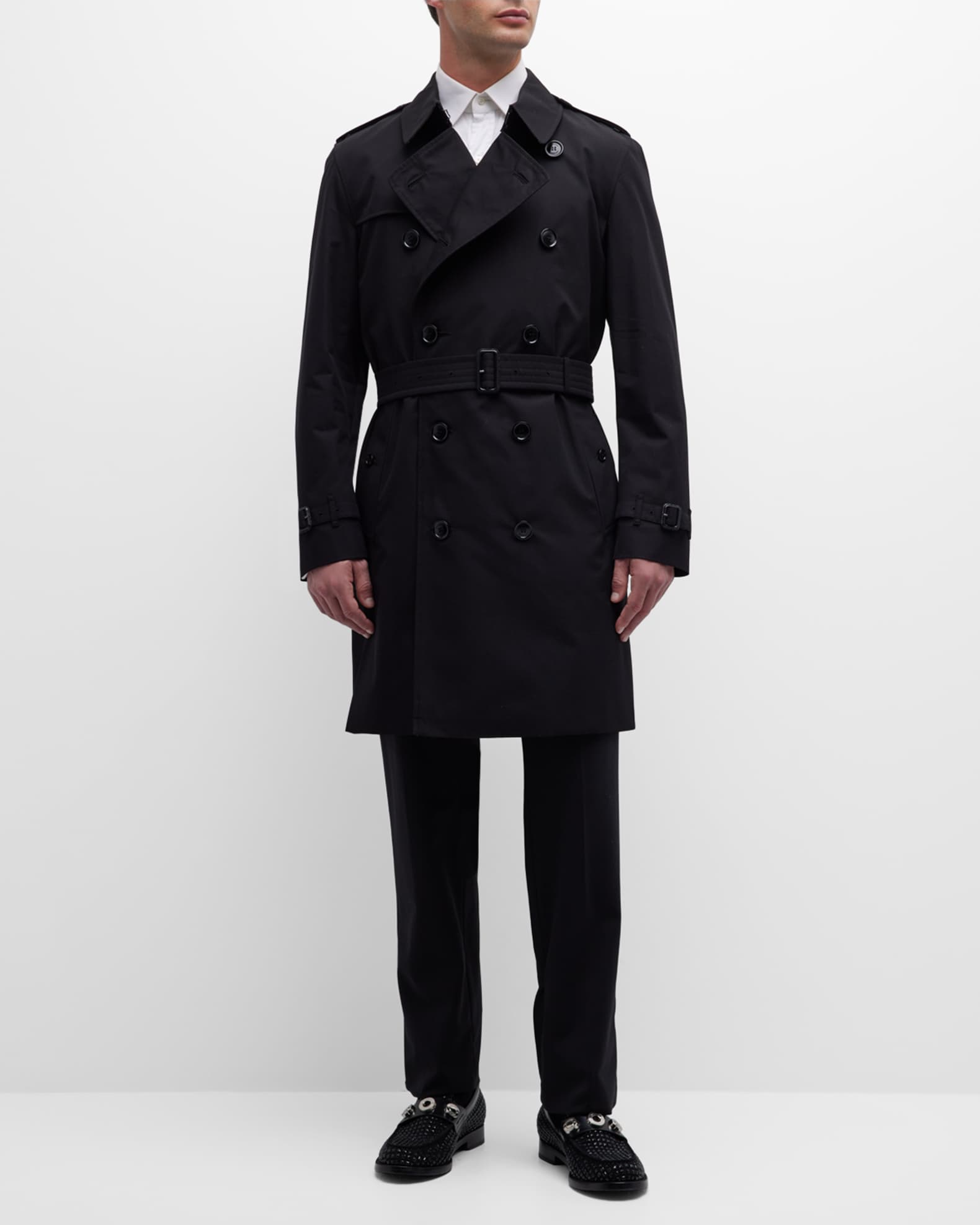 Burberry Men's Kensington Gabardine Trench Coat | Neiman Marcus