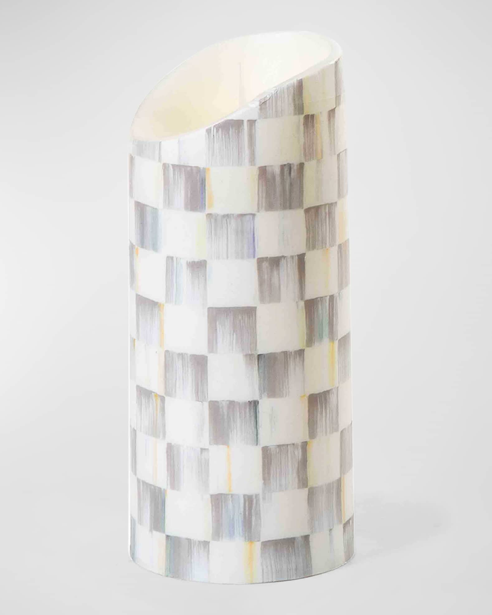 Sterling Check Flickering Pillar Candle, 7" 0