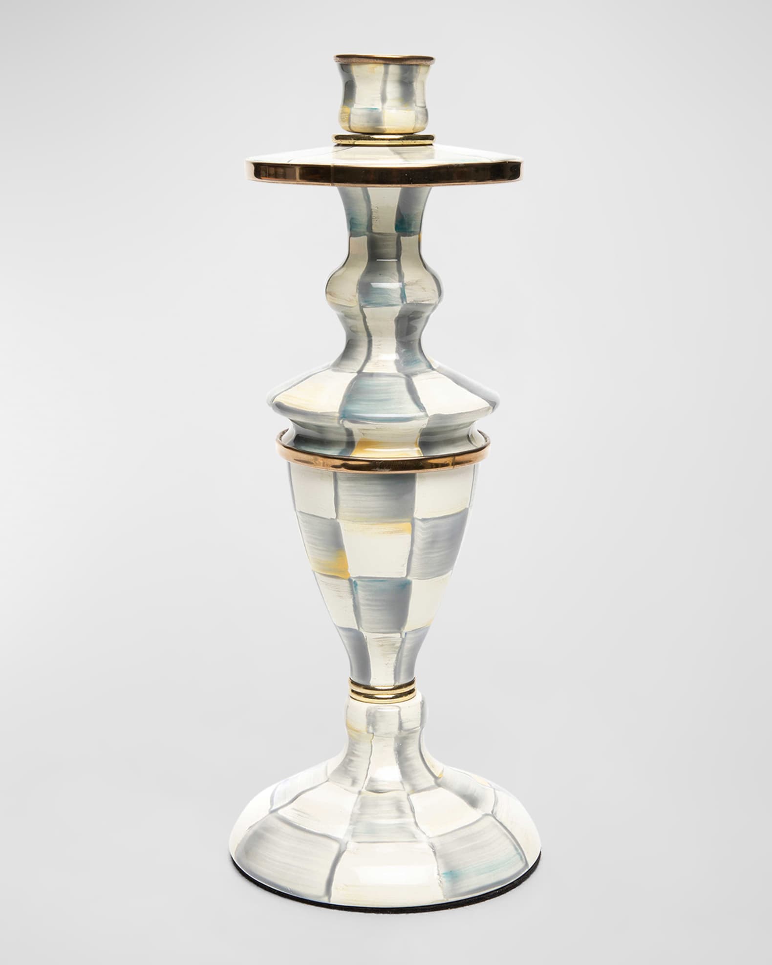 MacKenzieChilds Sterling Check Enamel Candlestick Holder, Medium