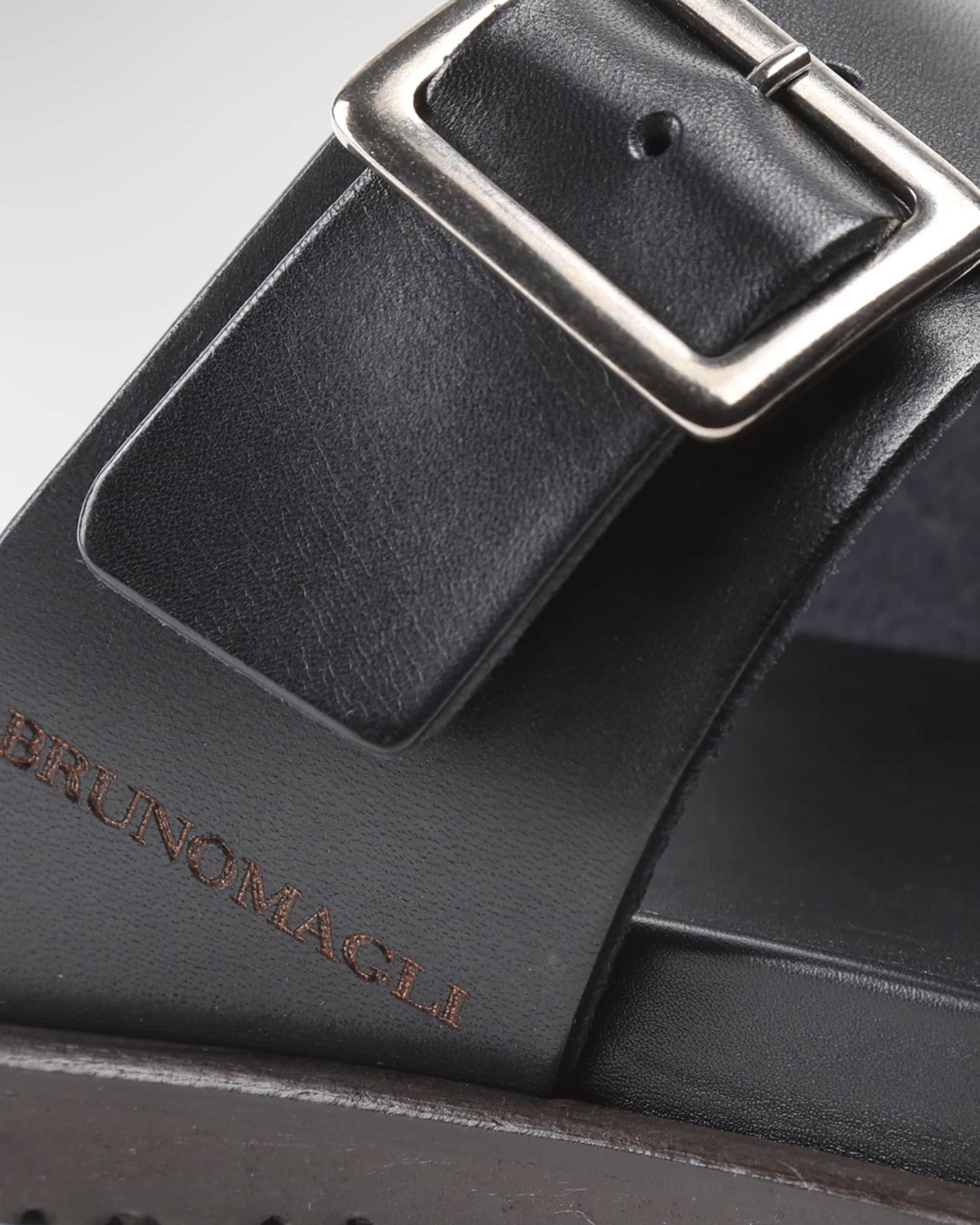 Bruno Magli Men's Erasmo Double Buckle Leather Sandals | Neiman Marcus