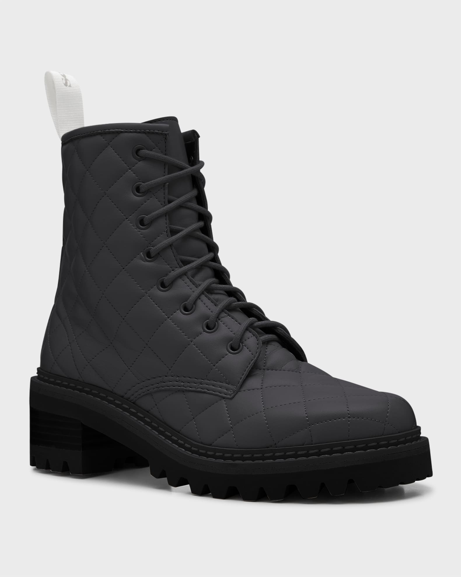 CHANEL Shiny Calfskin Patent Quilted Chain Lace Up Combat Boots
