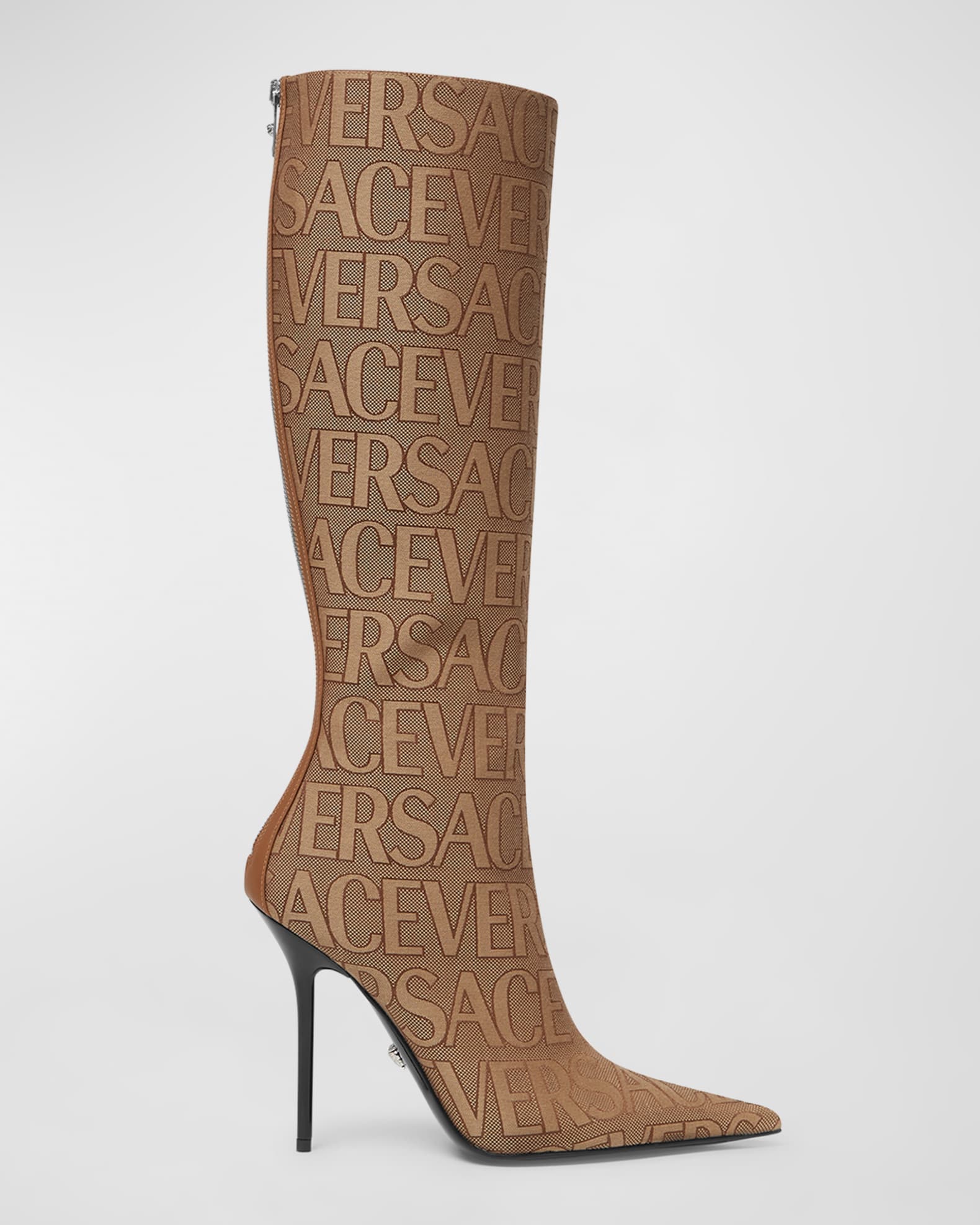 Versace 110mm Versace Allover Monogram Canvas Boots | Neiman Marcus
