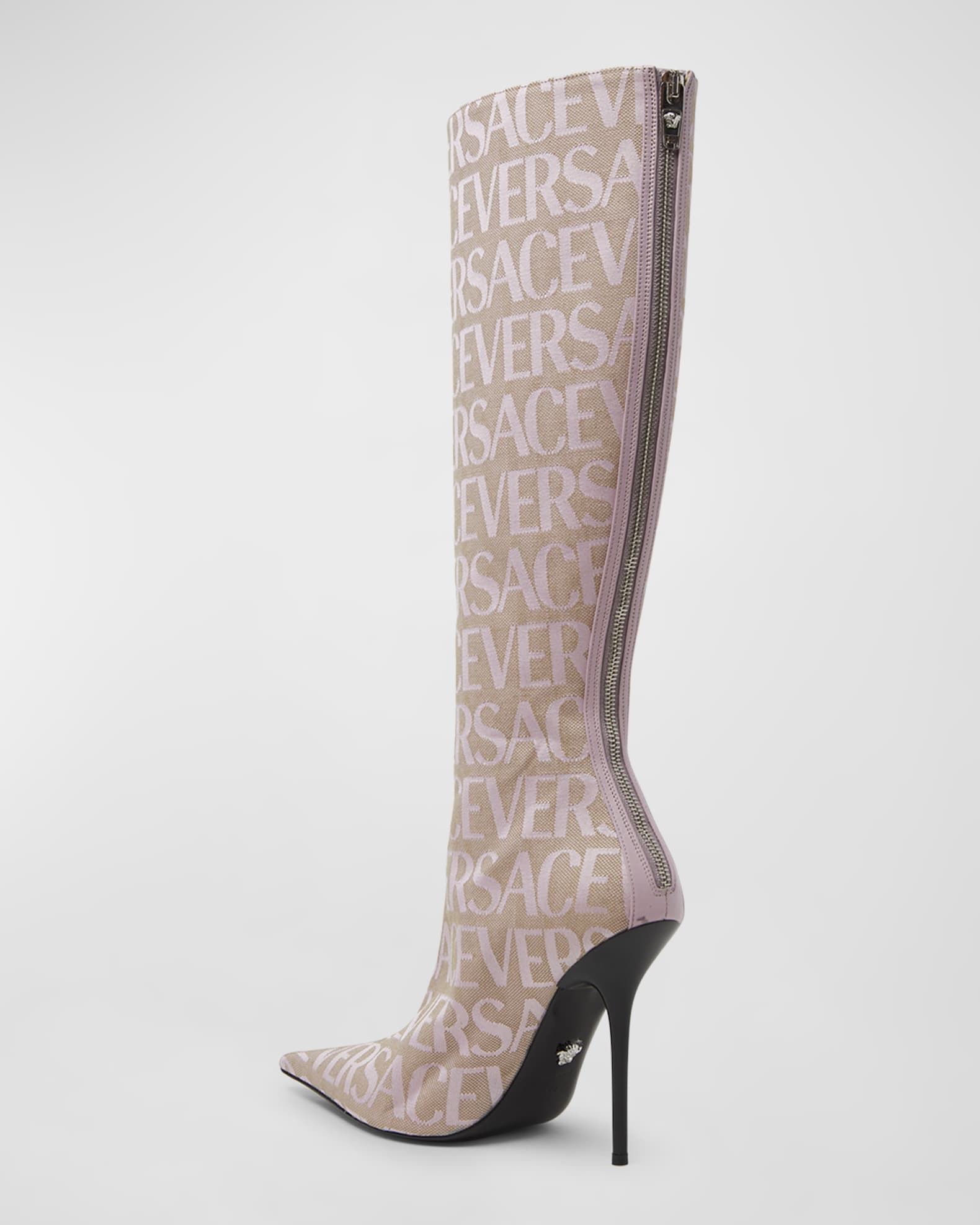 Versace 110mm Versace Allover Monogram Canvas Boots | Neiman Marcus