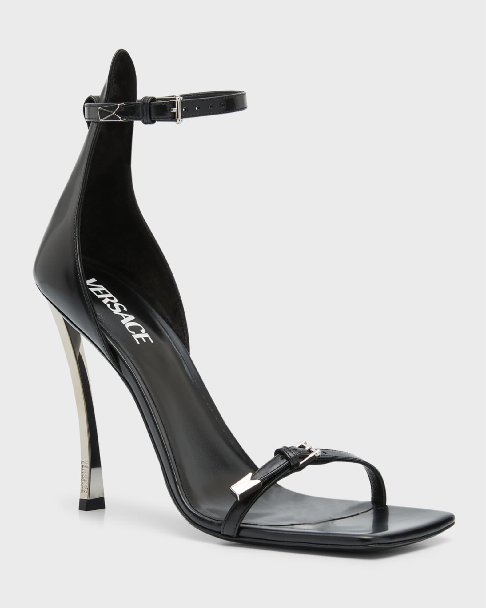 Versace Calfskin Ankle-Strap Stiletto Sandals | Neiman Marcus