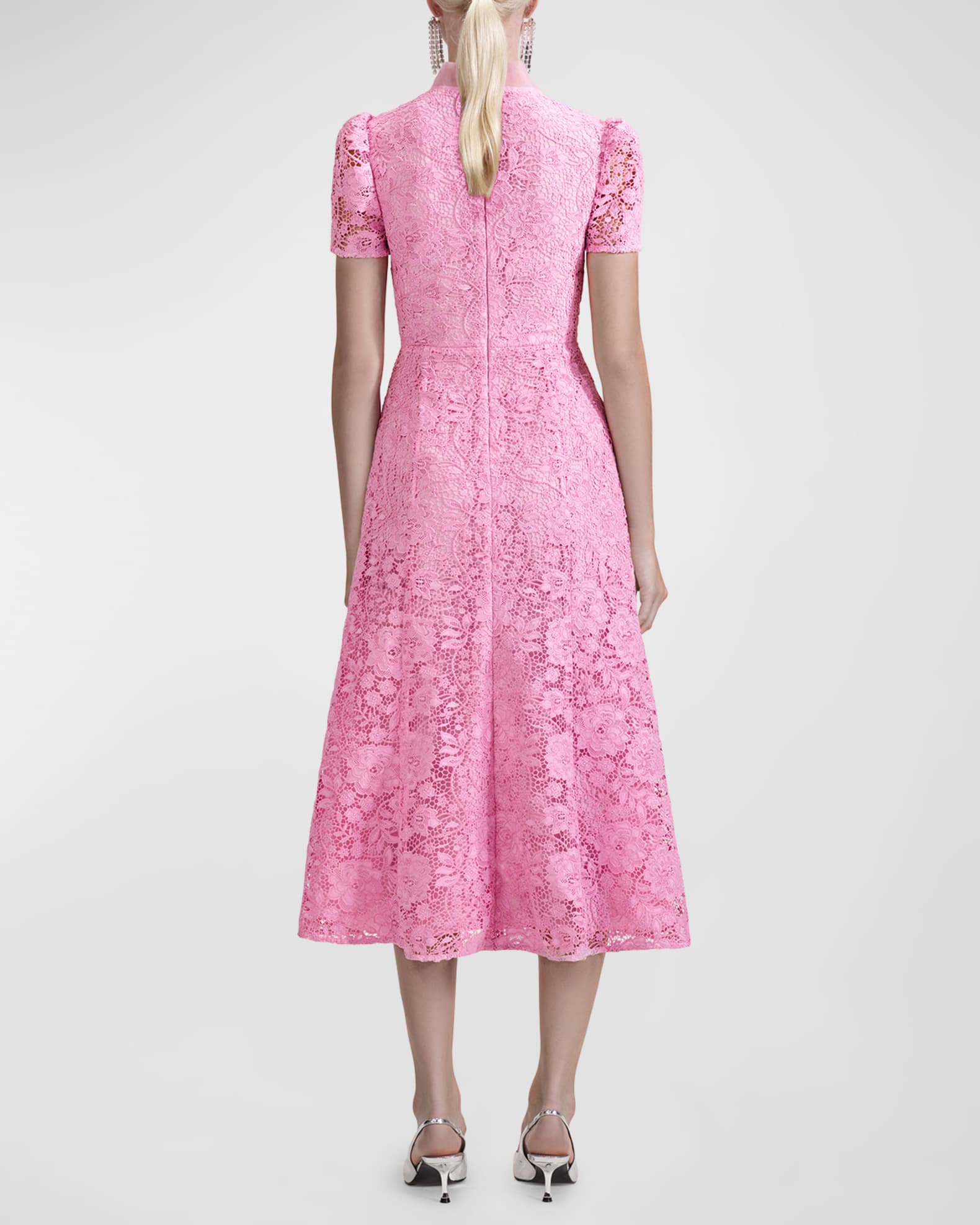 Self-Portrait Floral Cord Lace Tie-Neck Crossover Midi Dress | Neiman ...