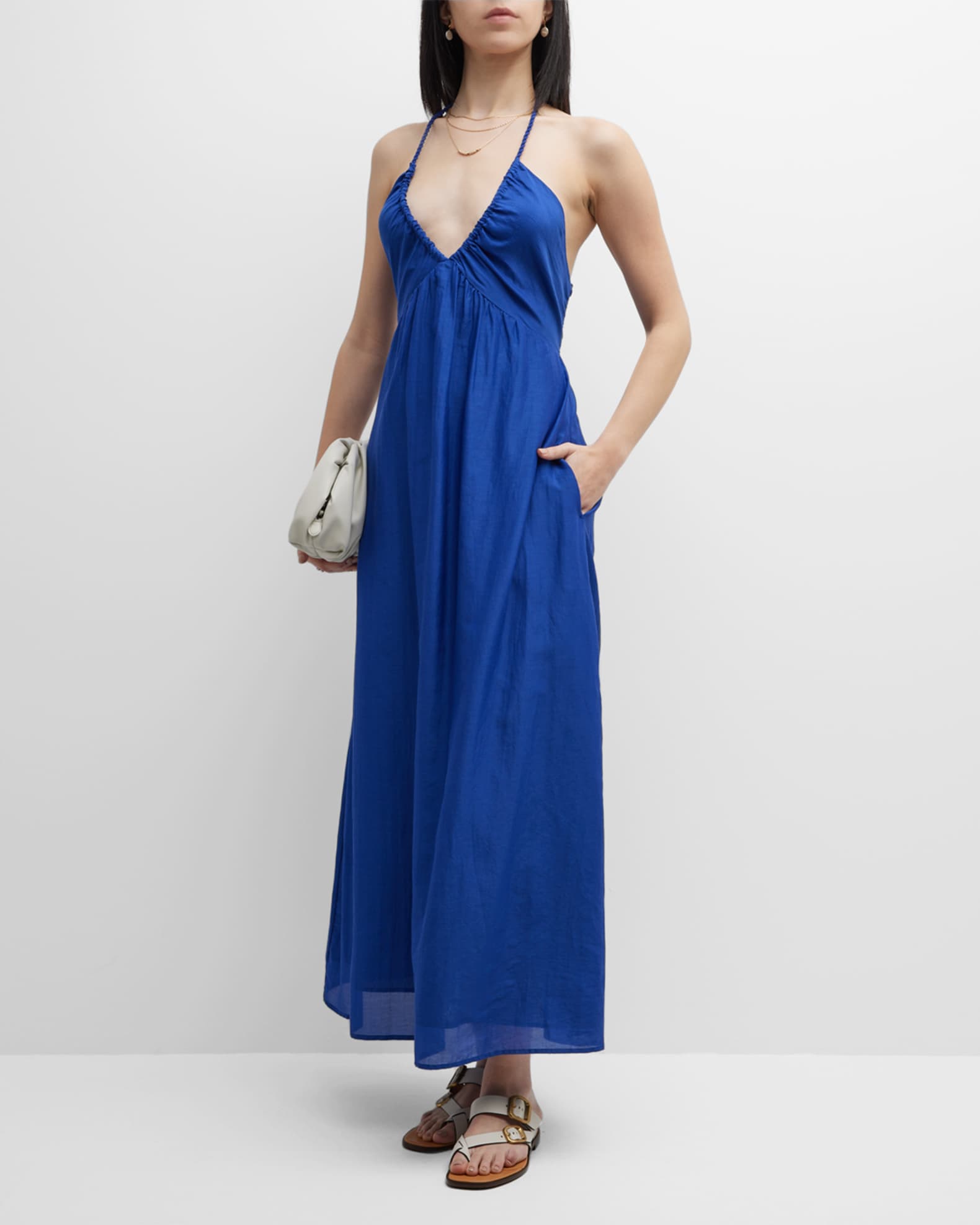 Xirena Maggie Deep VNeck Poplin Maxi Dress Neiman Marcus