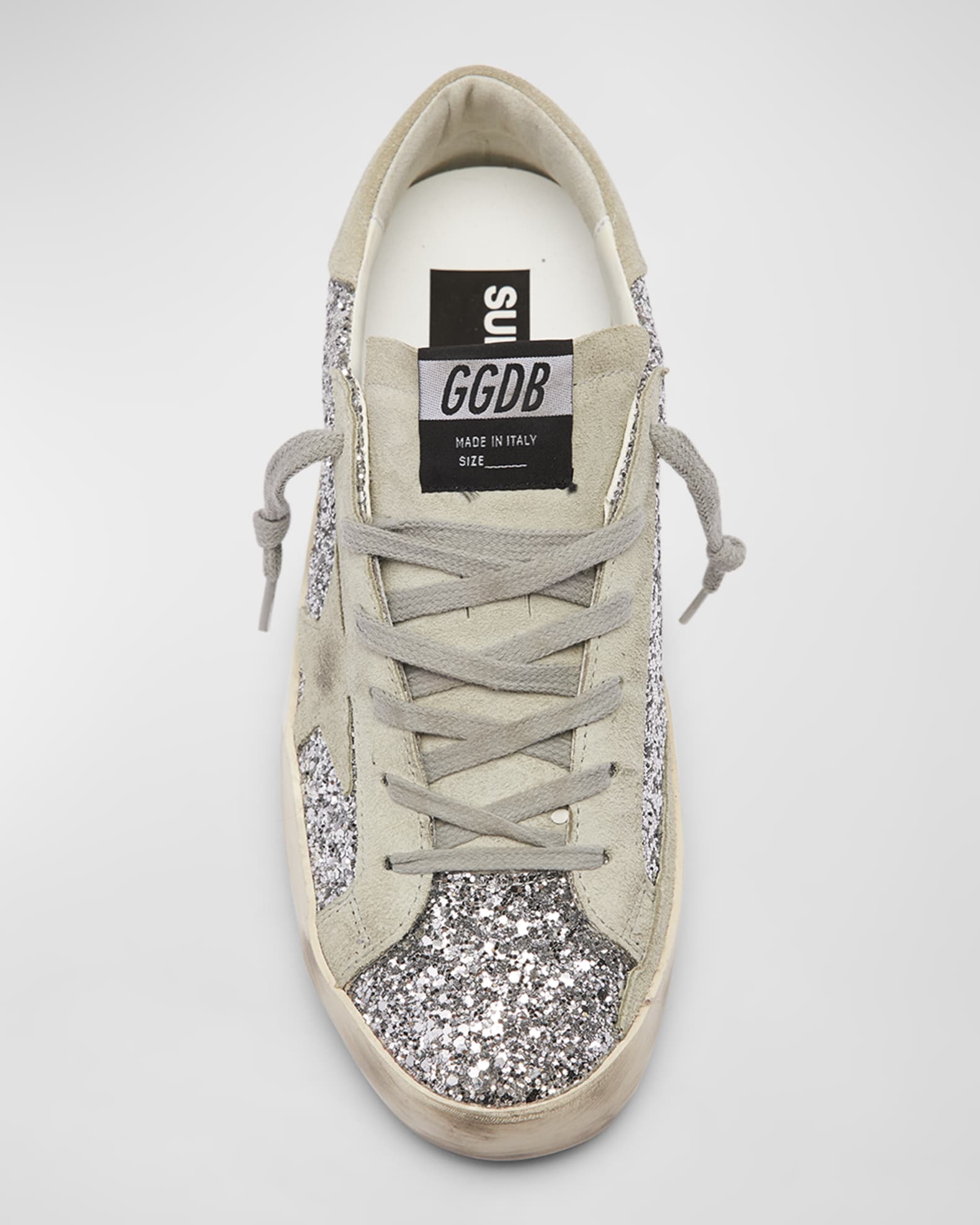 Golden Goose Superstar Suede Glitter Low-Top Sneakers | Neiman Marcus