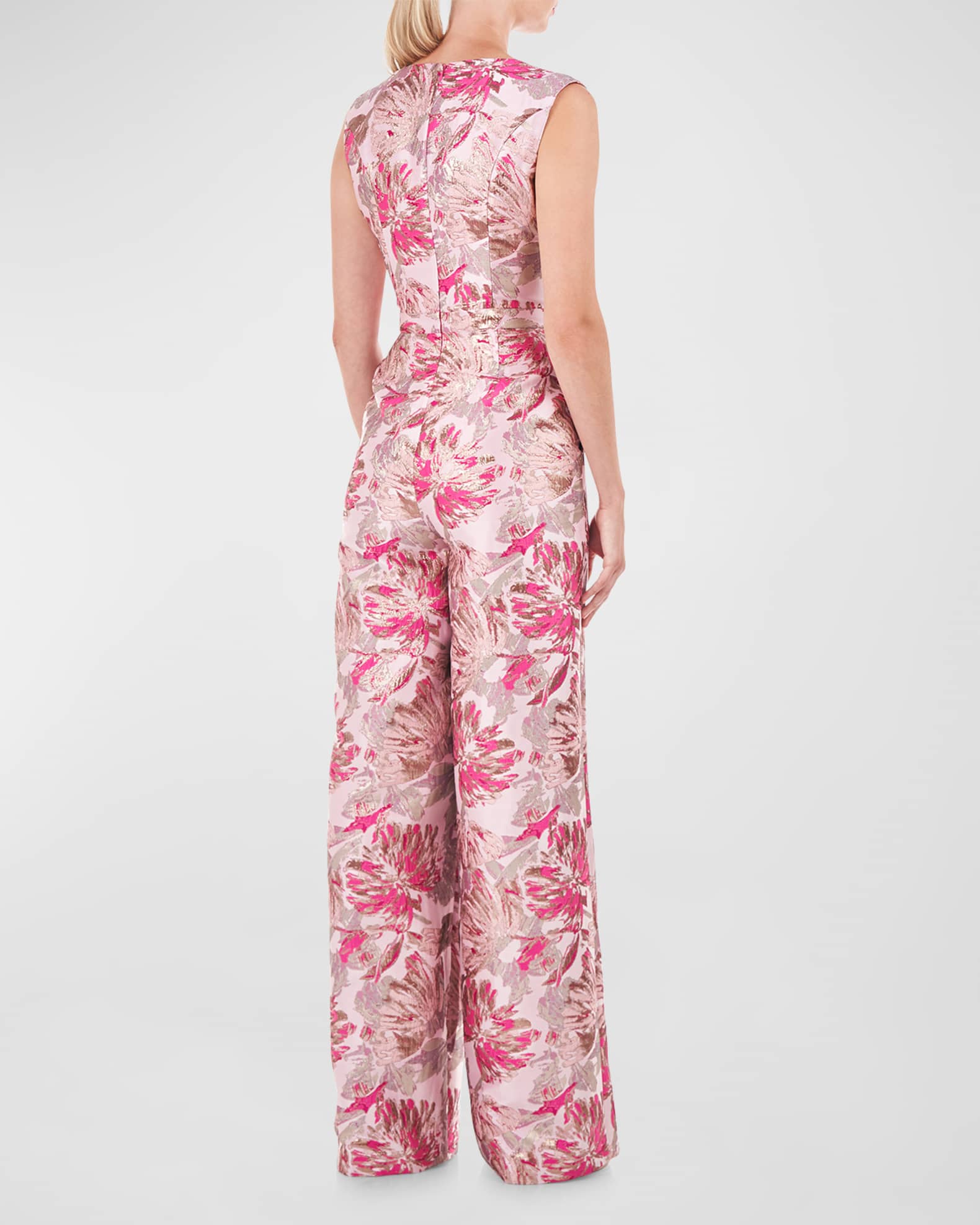Kay Unger New York Cleo Pleated Jacquard Jumpsuit | Neiman Marcus