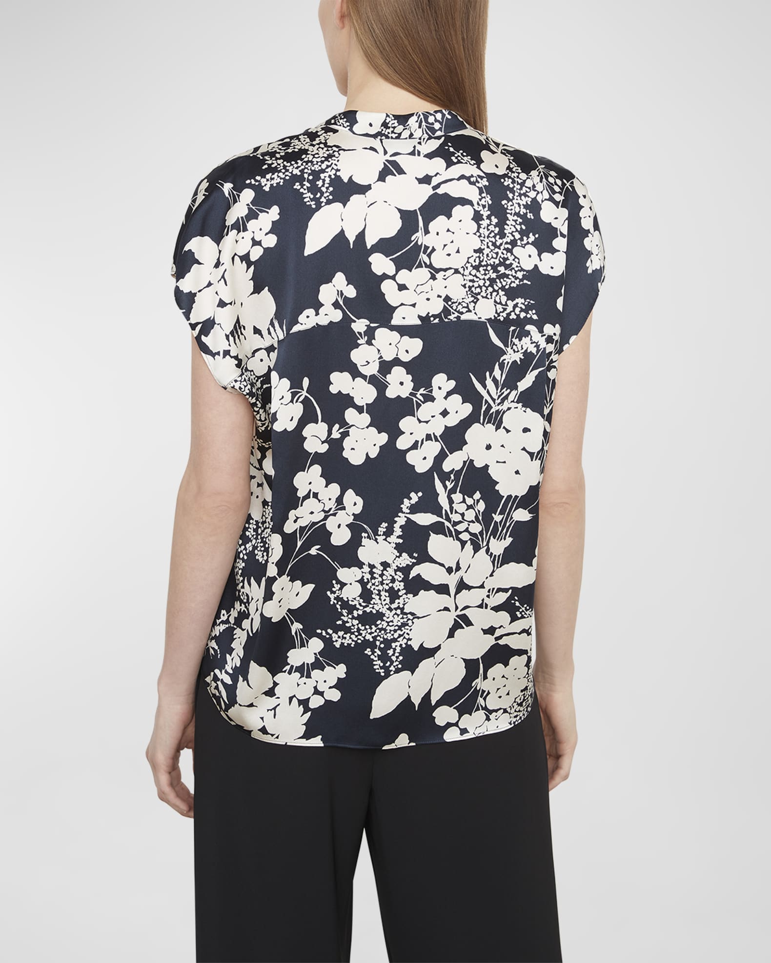 Vince Arboretum CapSleeve Floral Silk Top Neiman Marcus