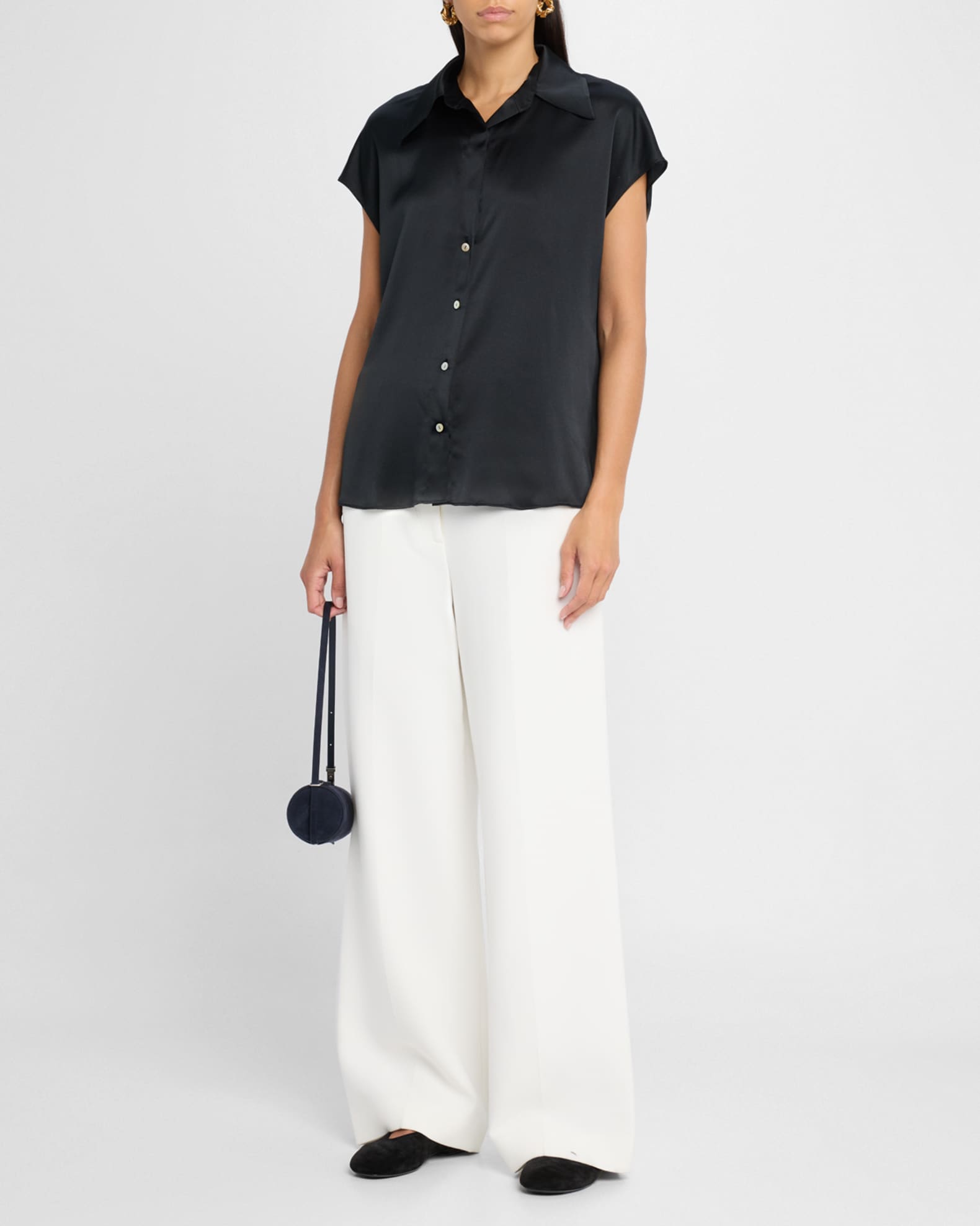 Cap-Sleeve Ruched-Back Silk Blouse 1