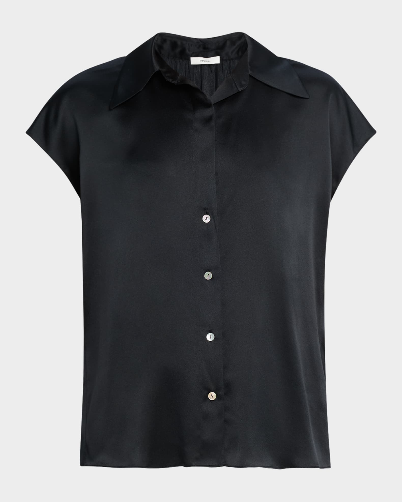 Cap-Sleeve Ruched-Back Silk Blouse 0
