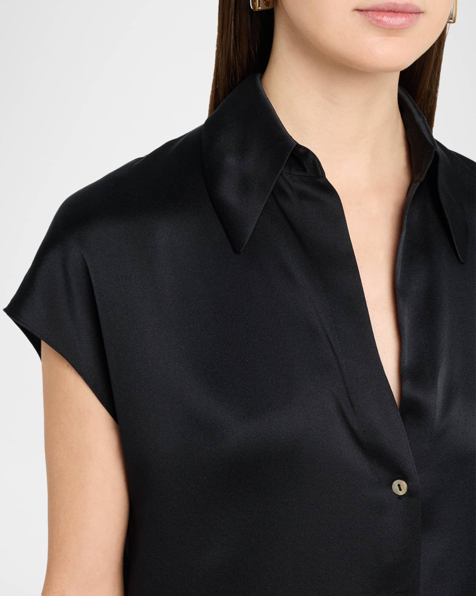 Ruched V-Neck Cap Sleeve Blouse