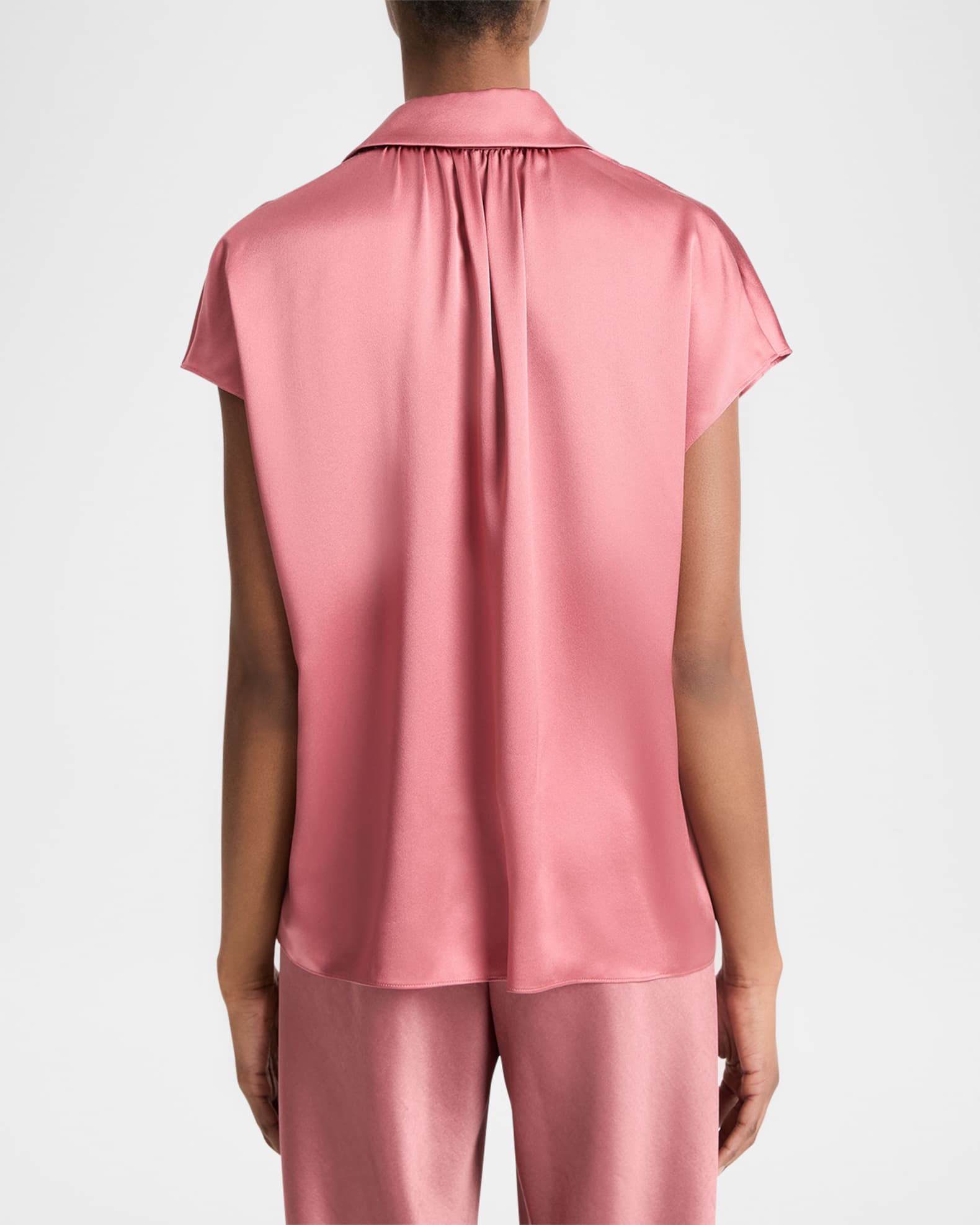 Cap-Sleeve Ruched-Back Silk Blouse 1