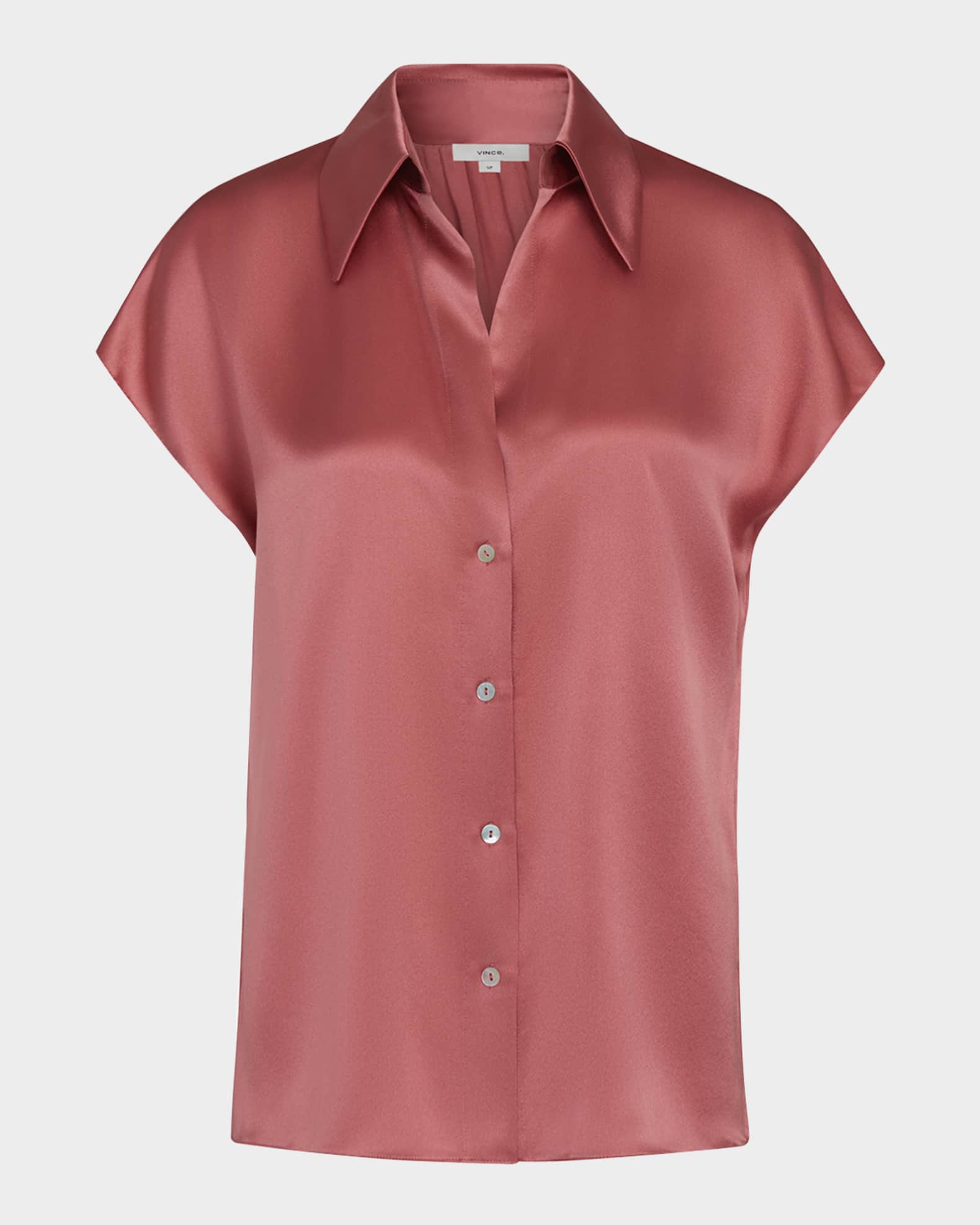 Cap-Sleeve Ruched-Back Silk Blouse 0